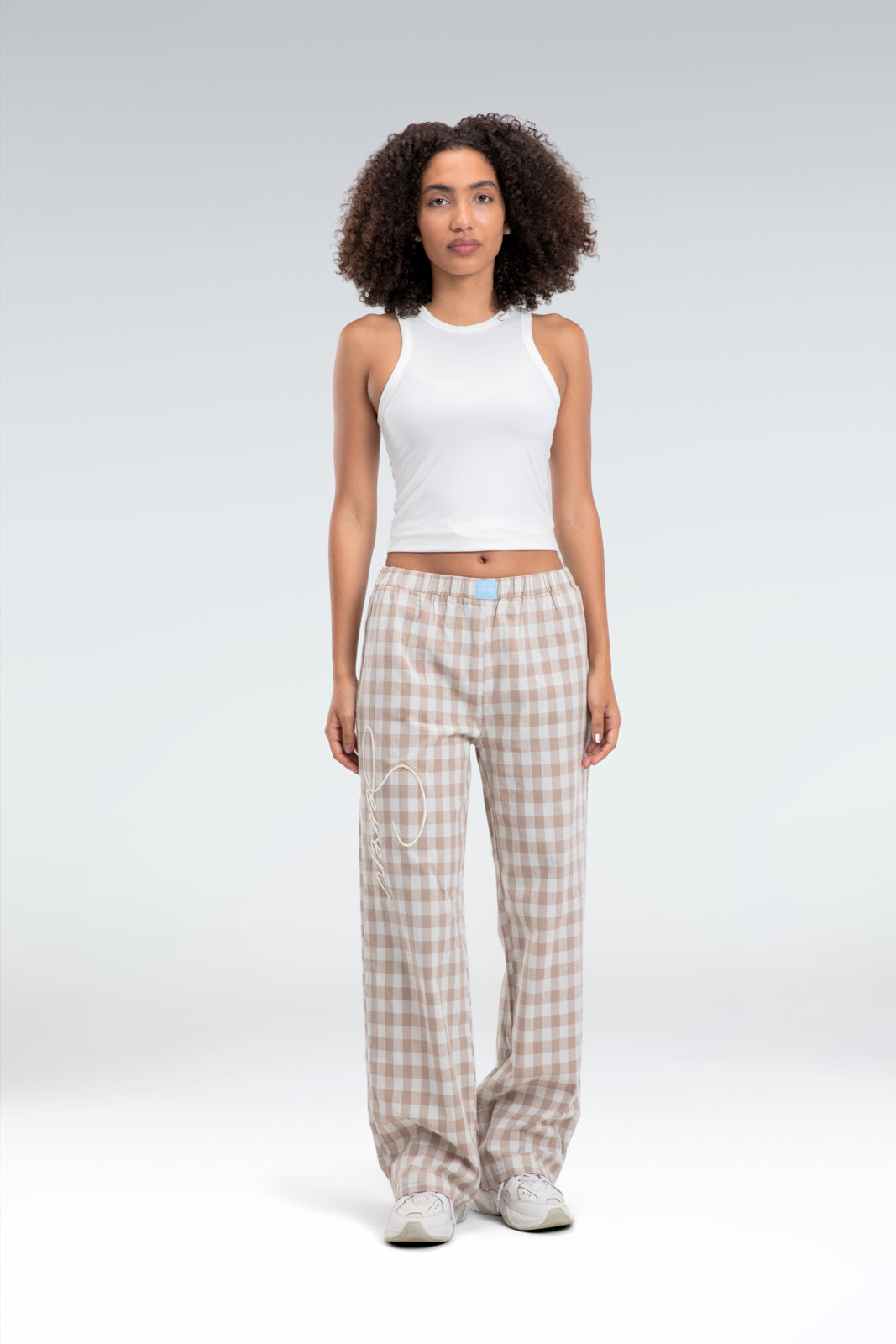 cotton linen checkered pants