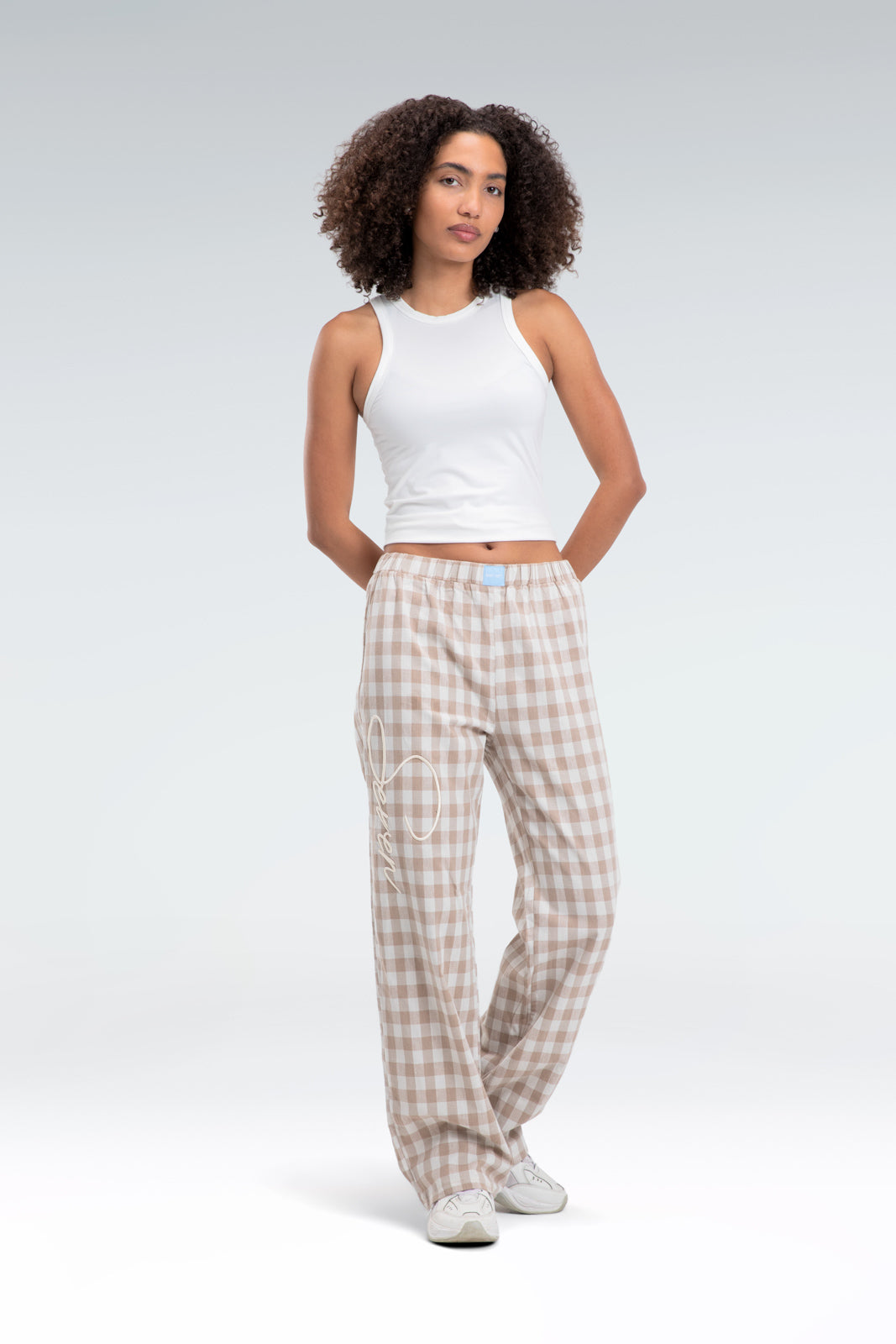 cotton linen checkered pants