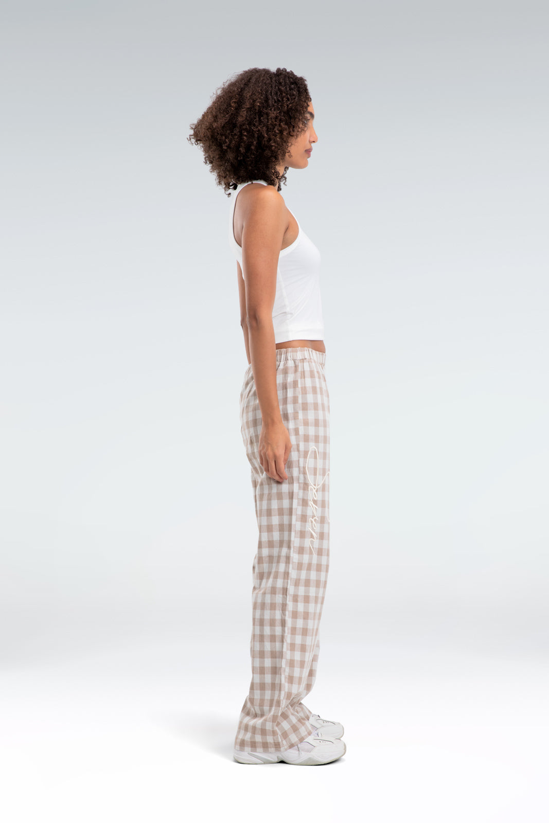 cotton linen checkered pants