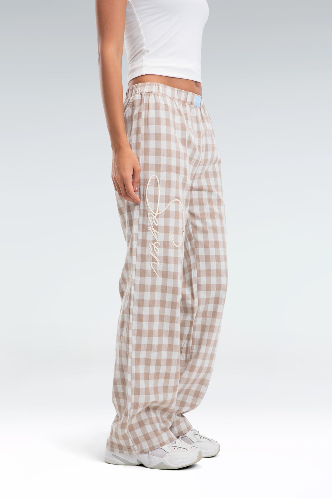 cotton linen checkered pants