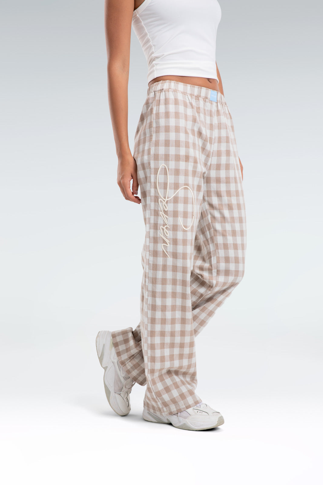 cotton linen checkered pants