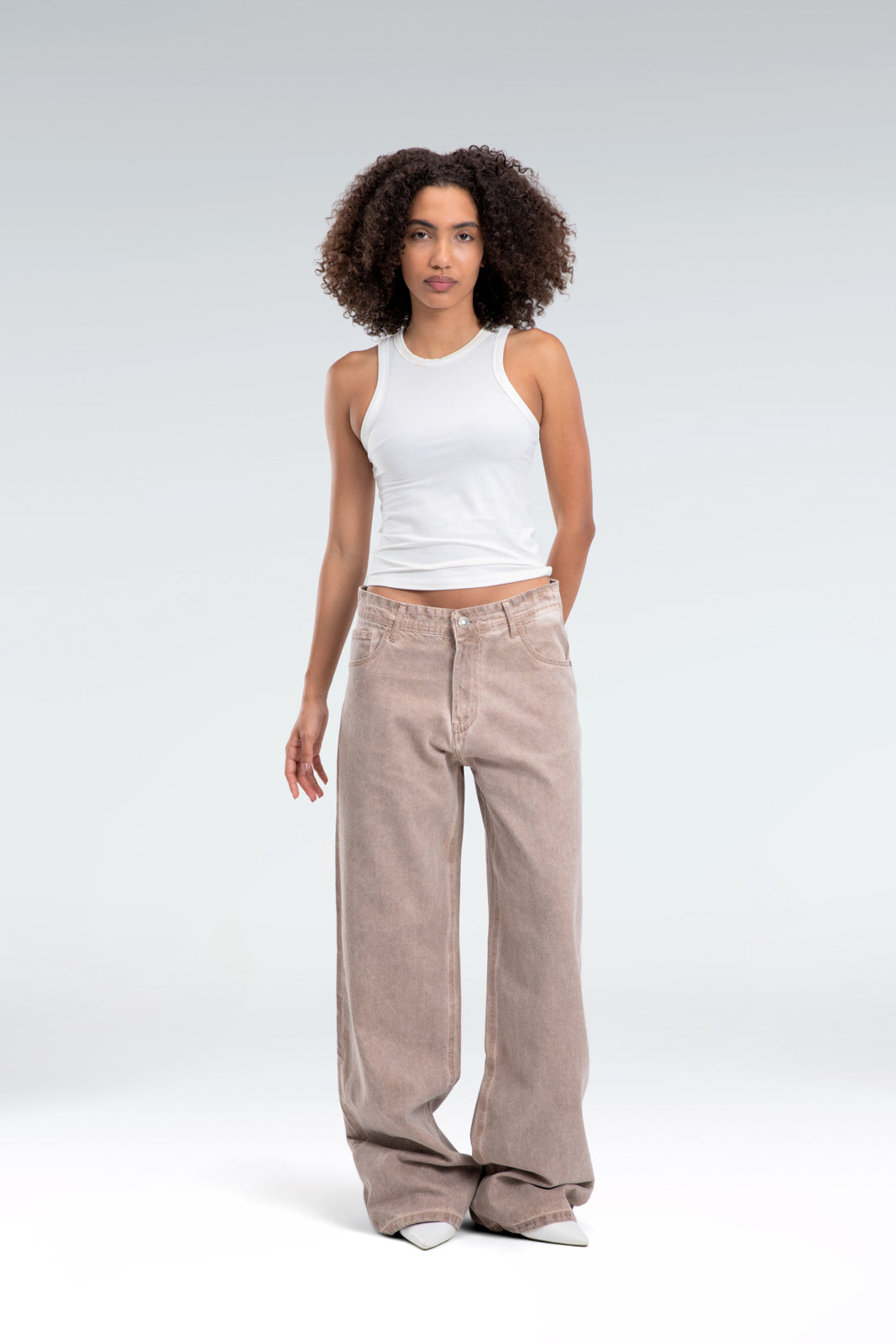 wide leg washed effect jeans