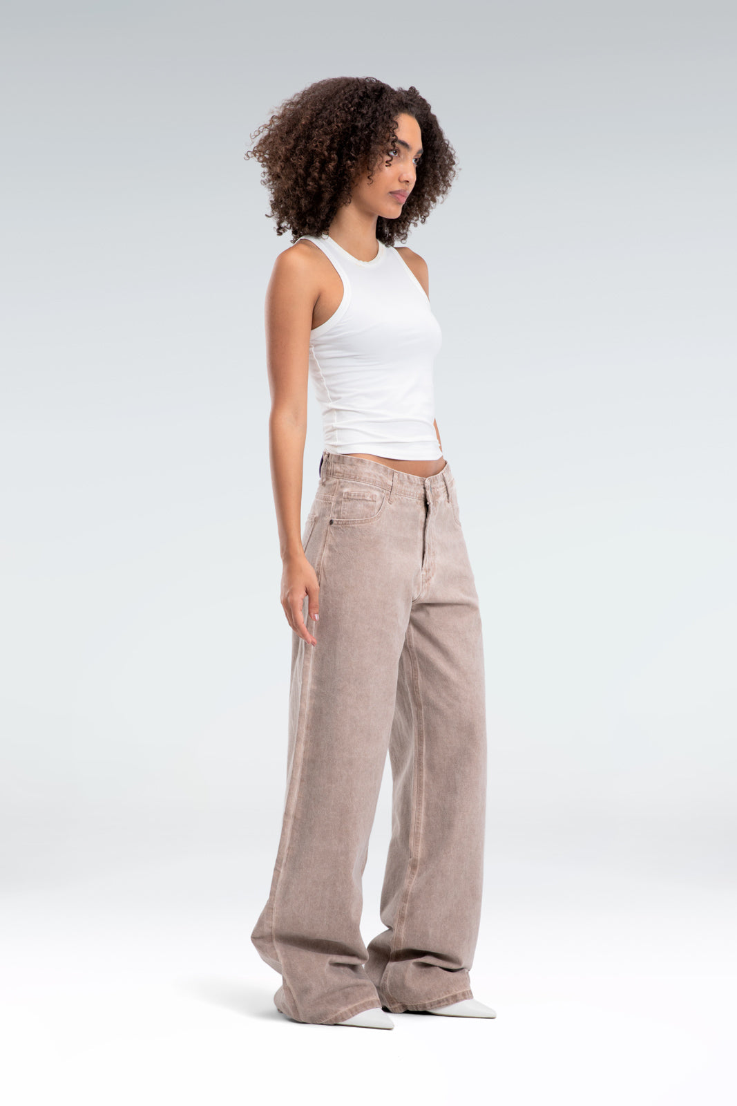 wide leg washed effect jeans