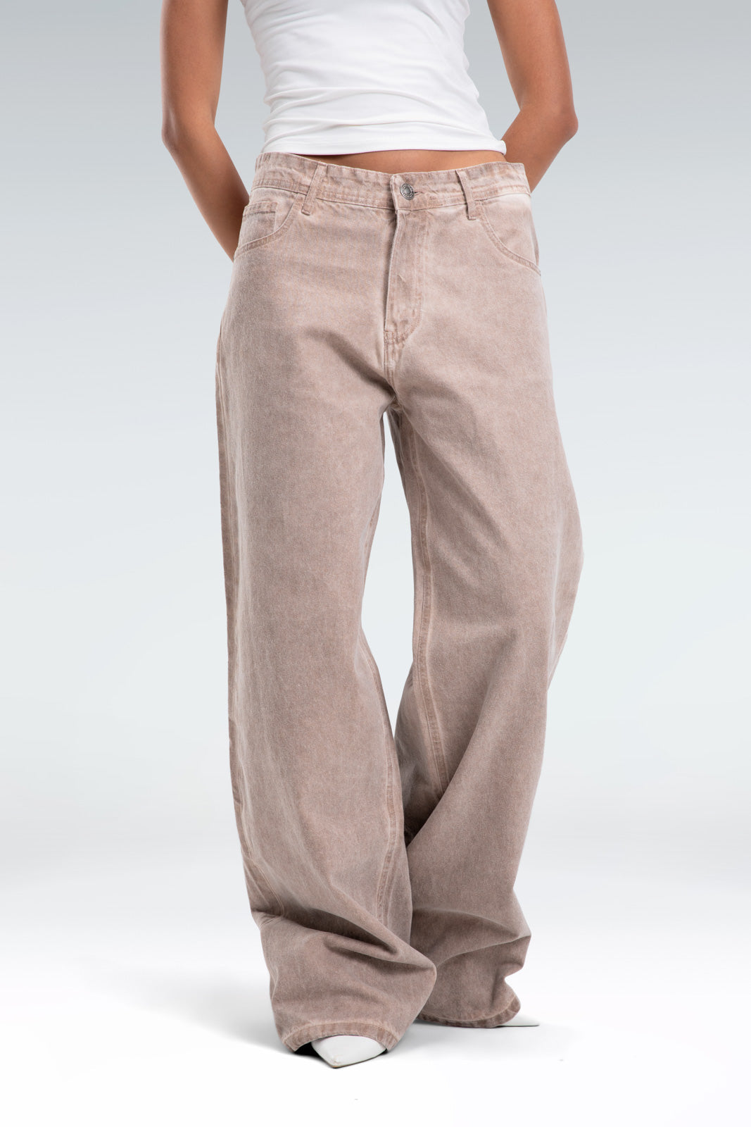 wide leg washed effect jeans