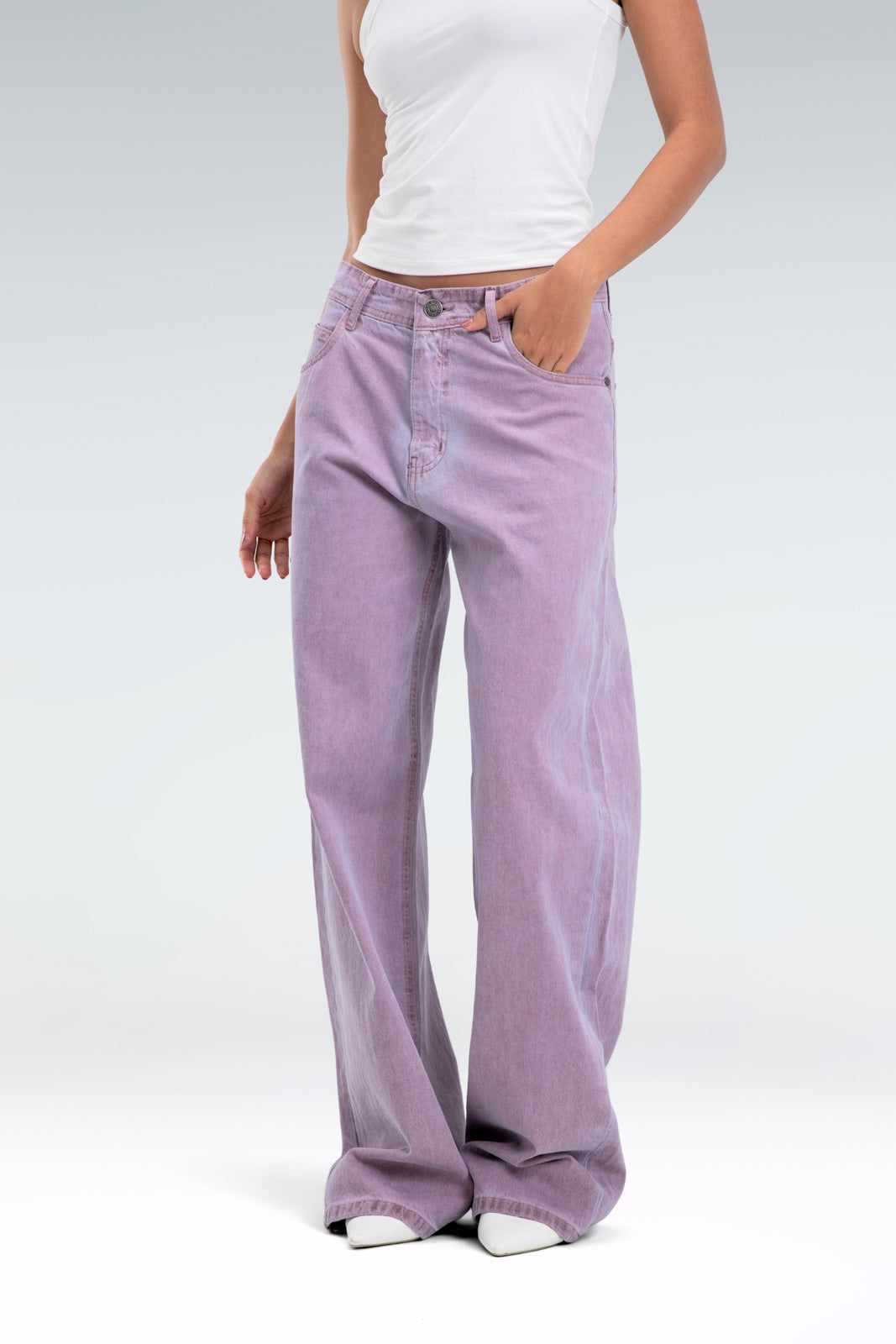 wide leg washed effect jeans