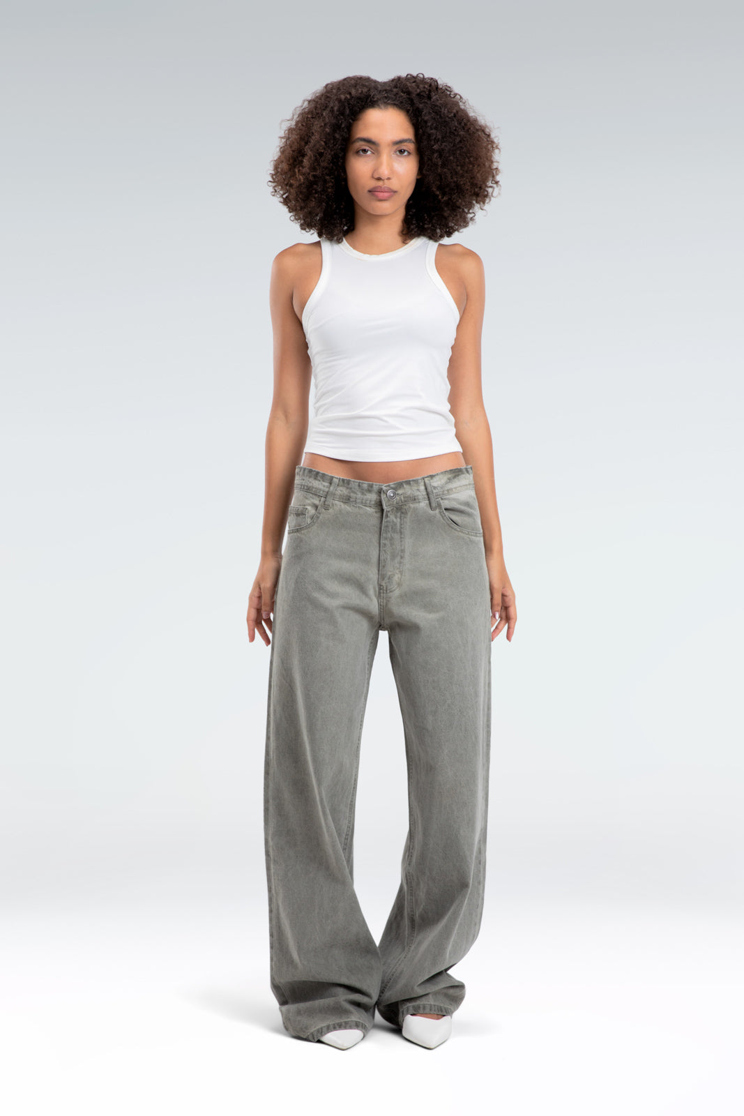 wide leg washed effect jeans