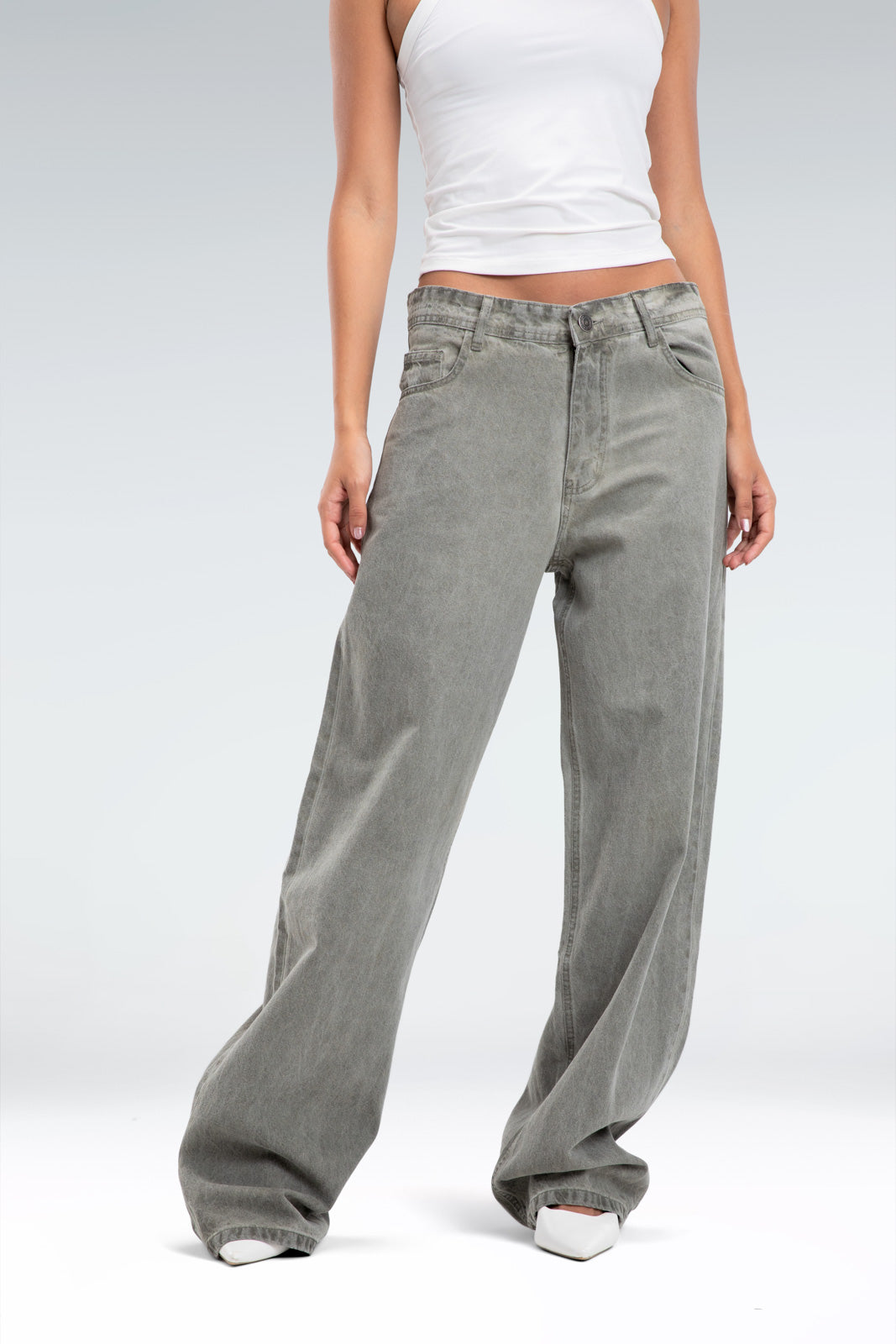 wide leg washed effect jeans