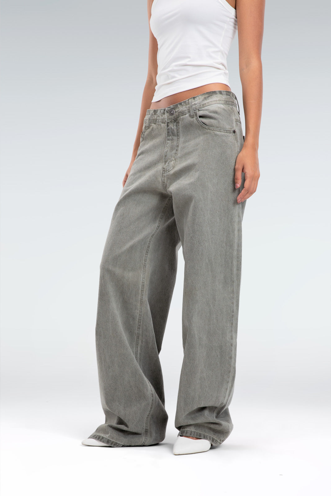 wide leg washed effect jeans