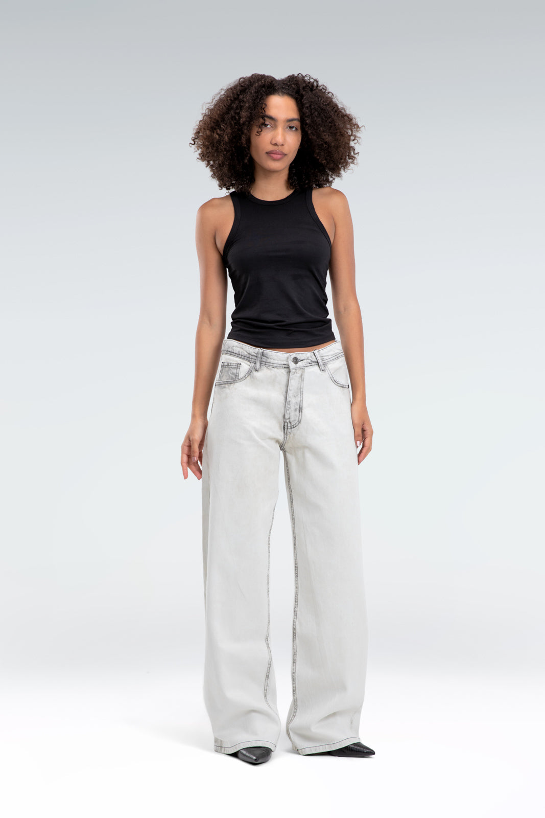 wide leg washed effect jeans