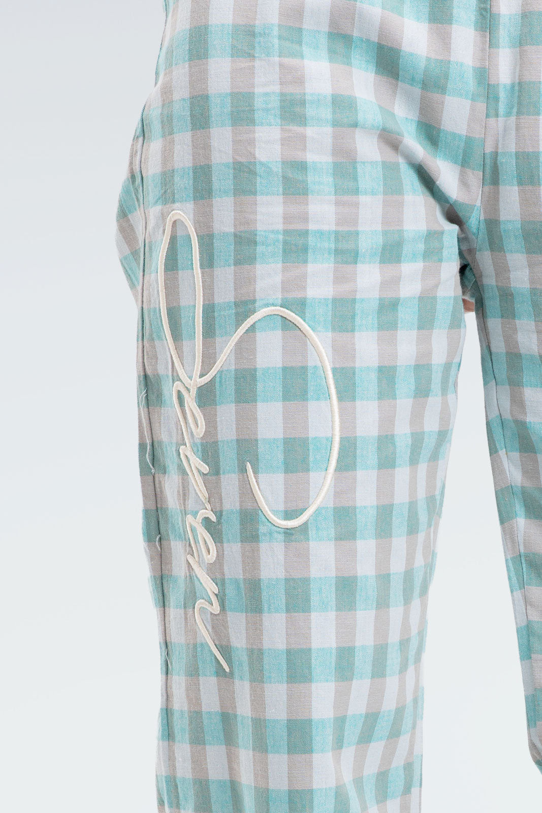 cotton linen checkered pants