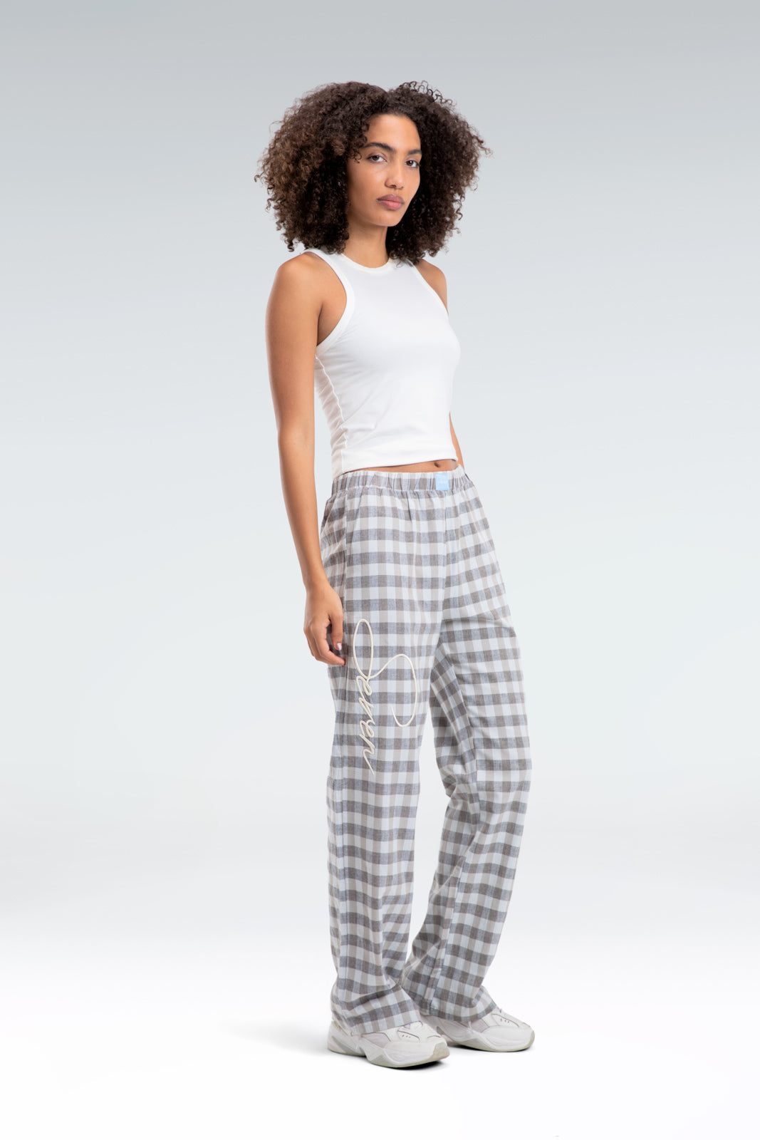 cotton linen checkered pants