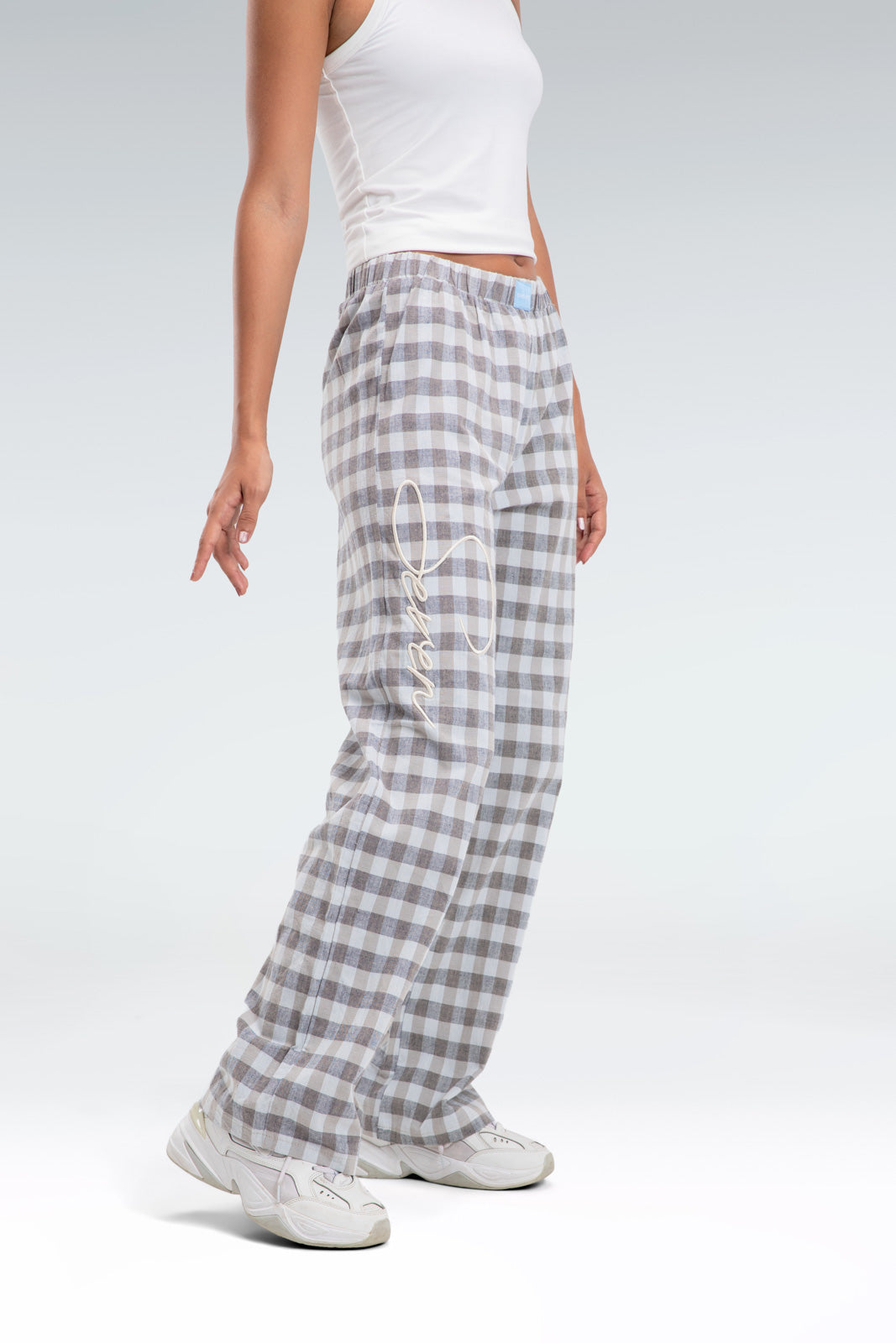 cotton linen checkered pants