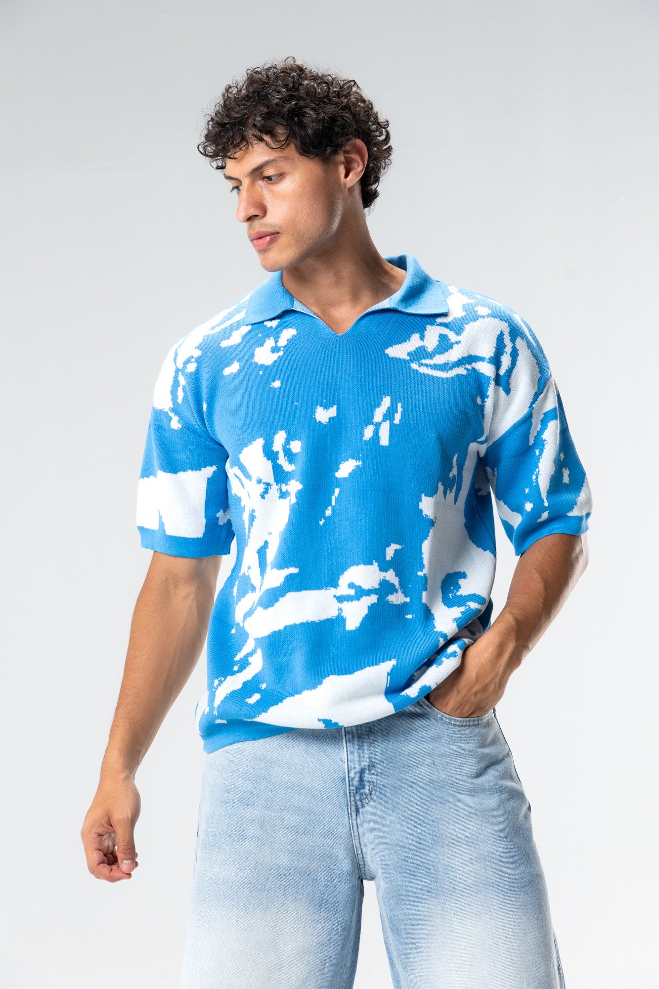 graphic knit polo shirt