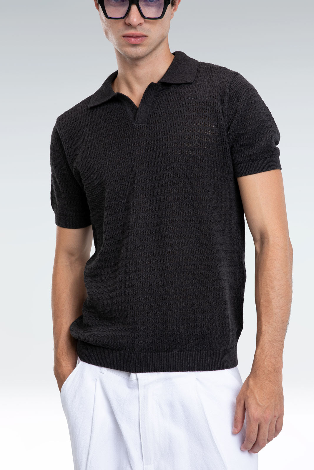 open work polo shirt