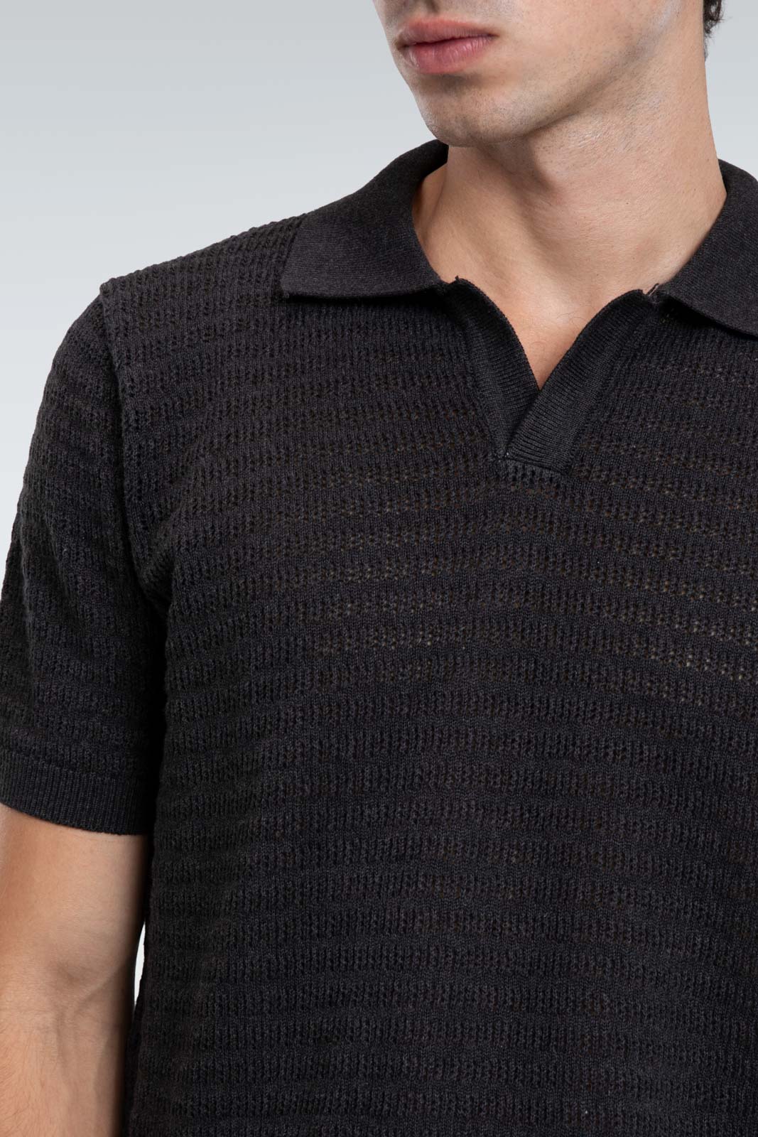 open work polo shirt