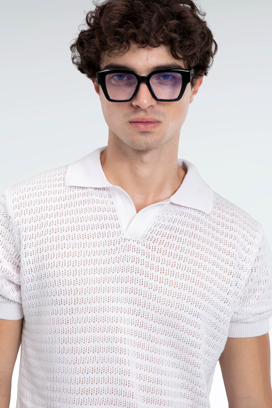 open work polo shirt