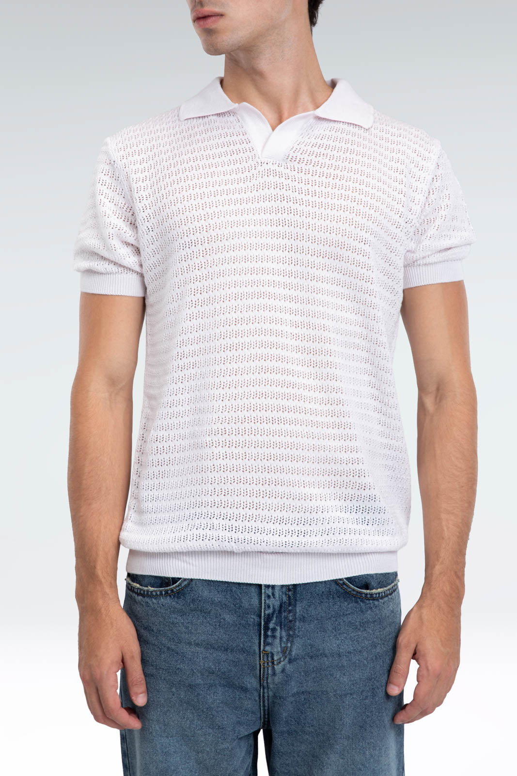 open work polo shirt