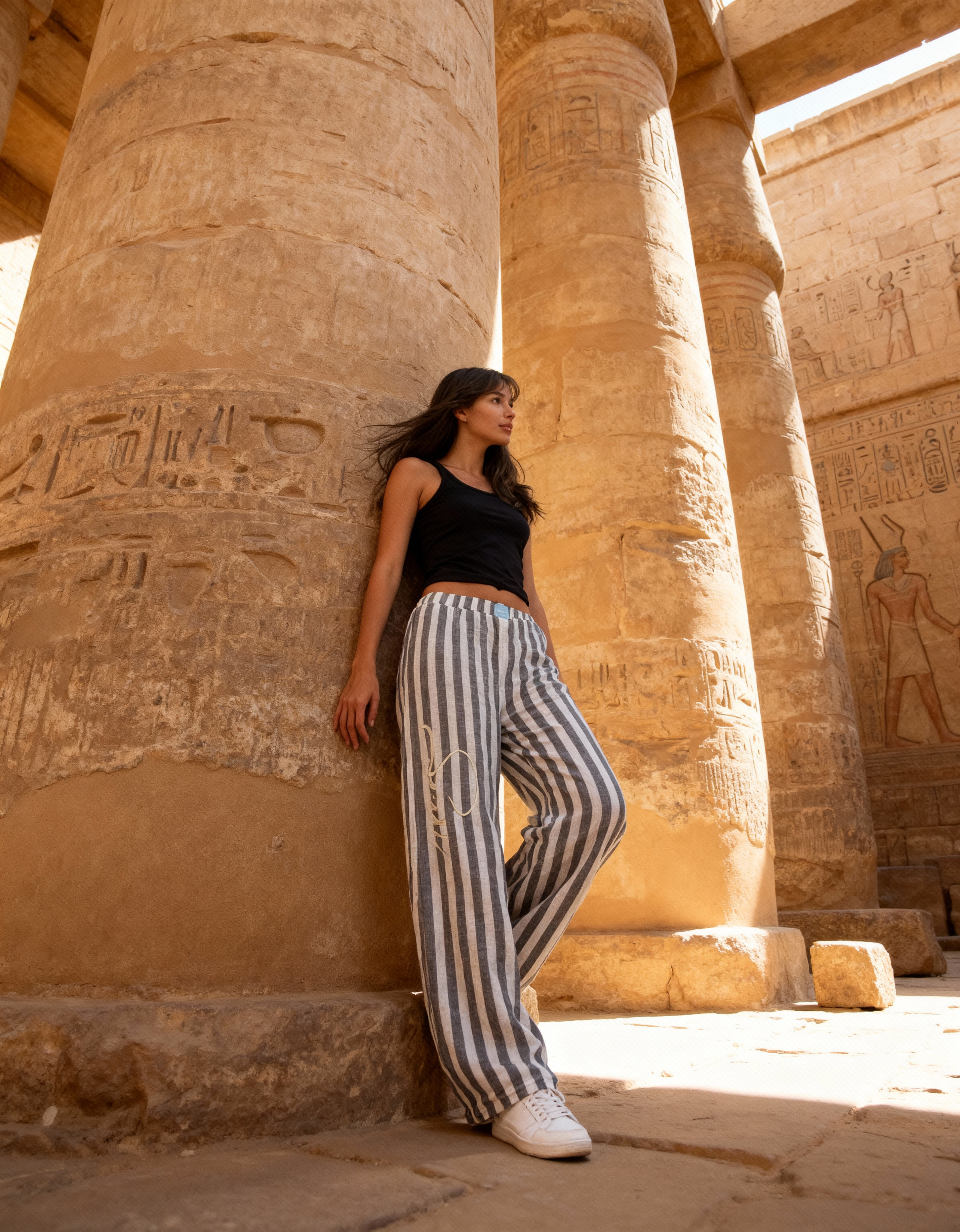 blend linen striped pant