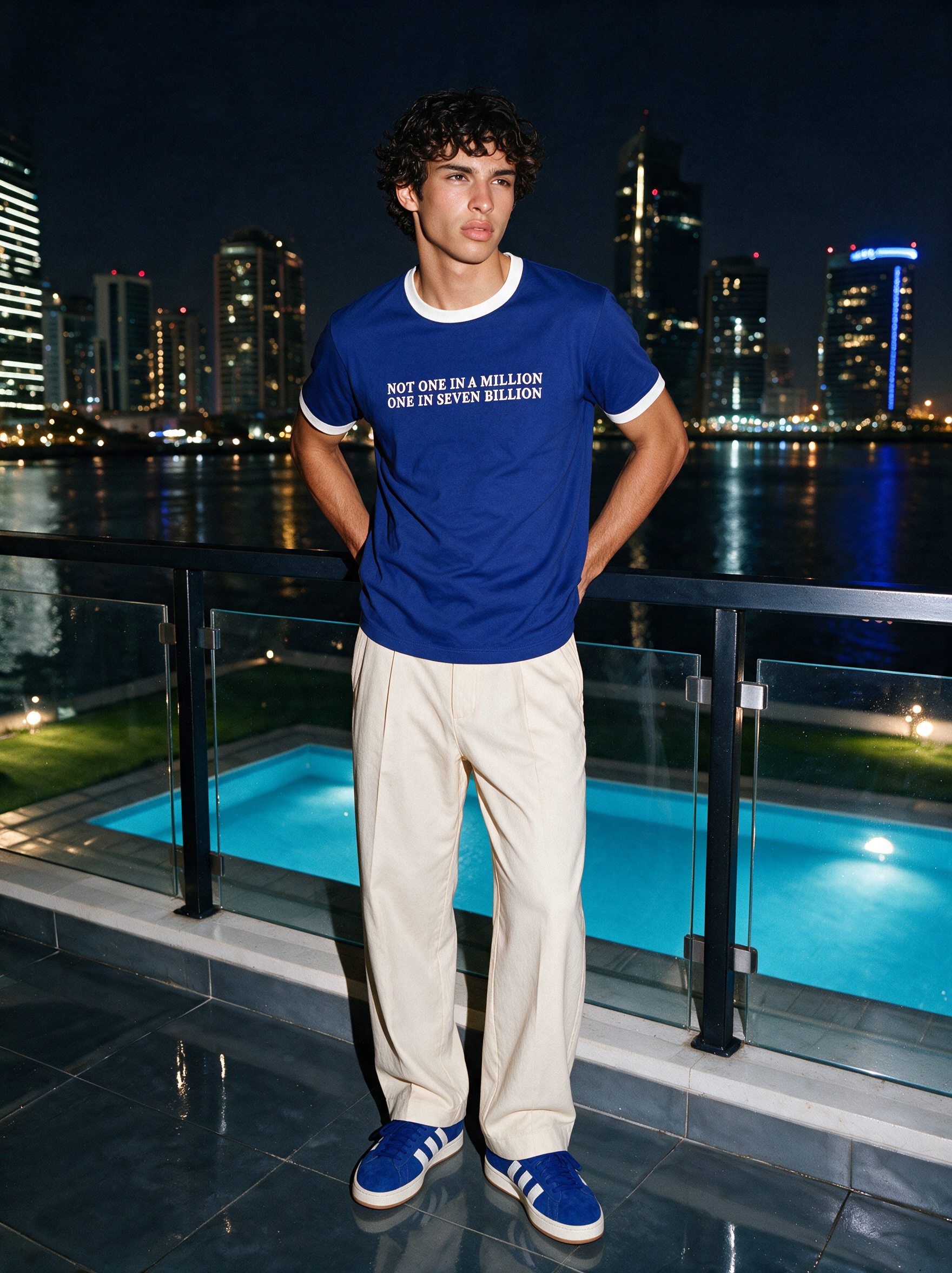 Seven Billion Graphic Ringer T-Shirt – Royal Blue