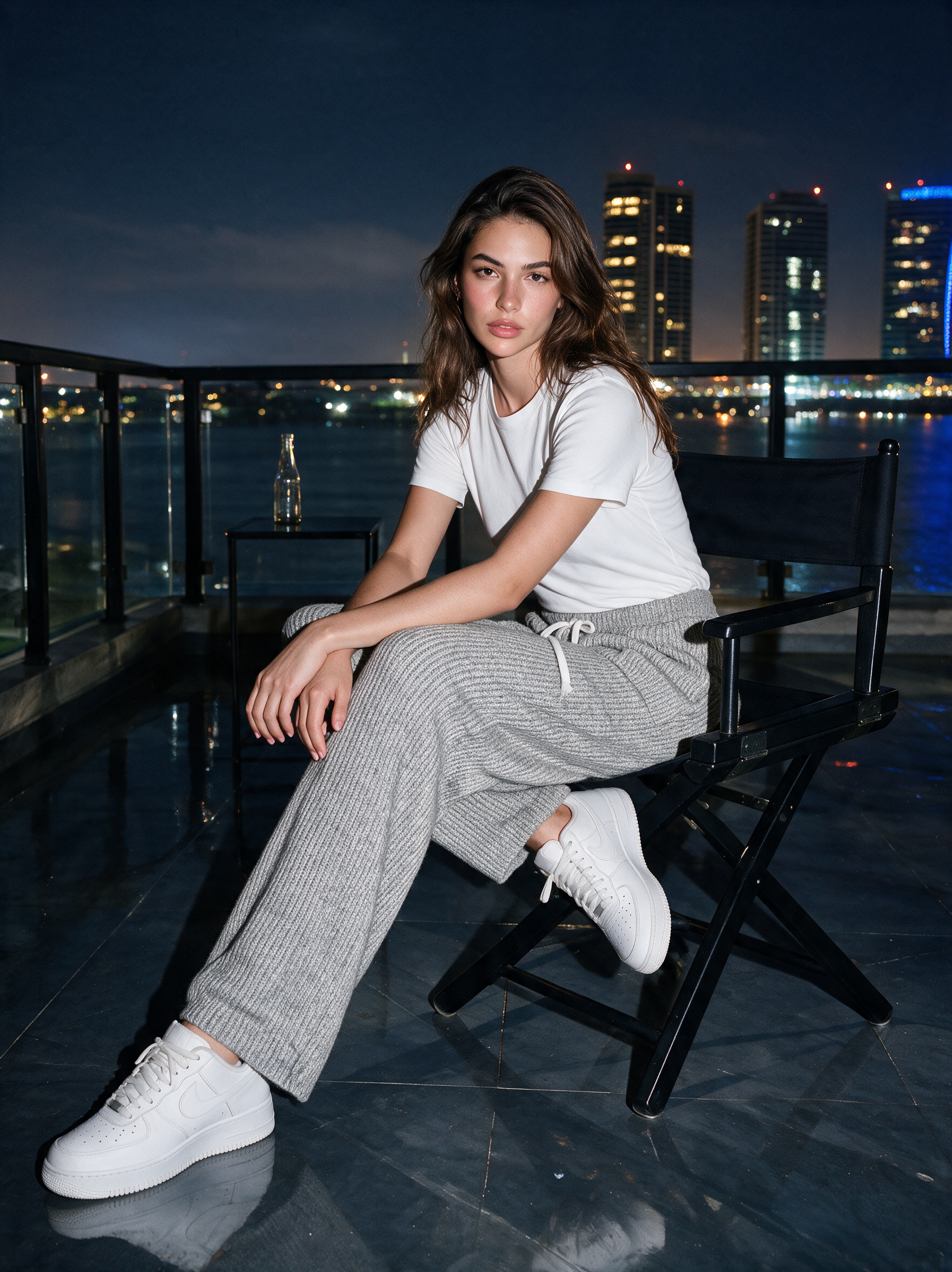 Grey Ribbed Wide-Leg Sweatpants