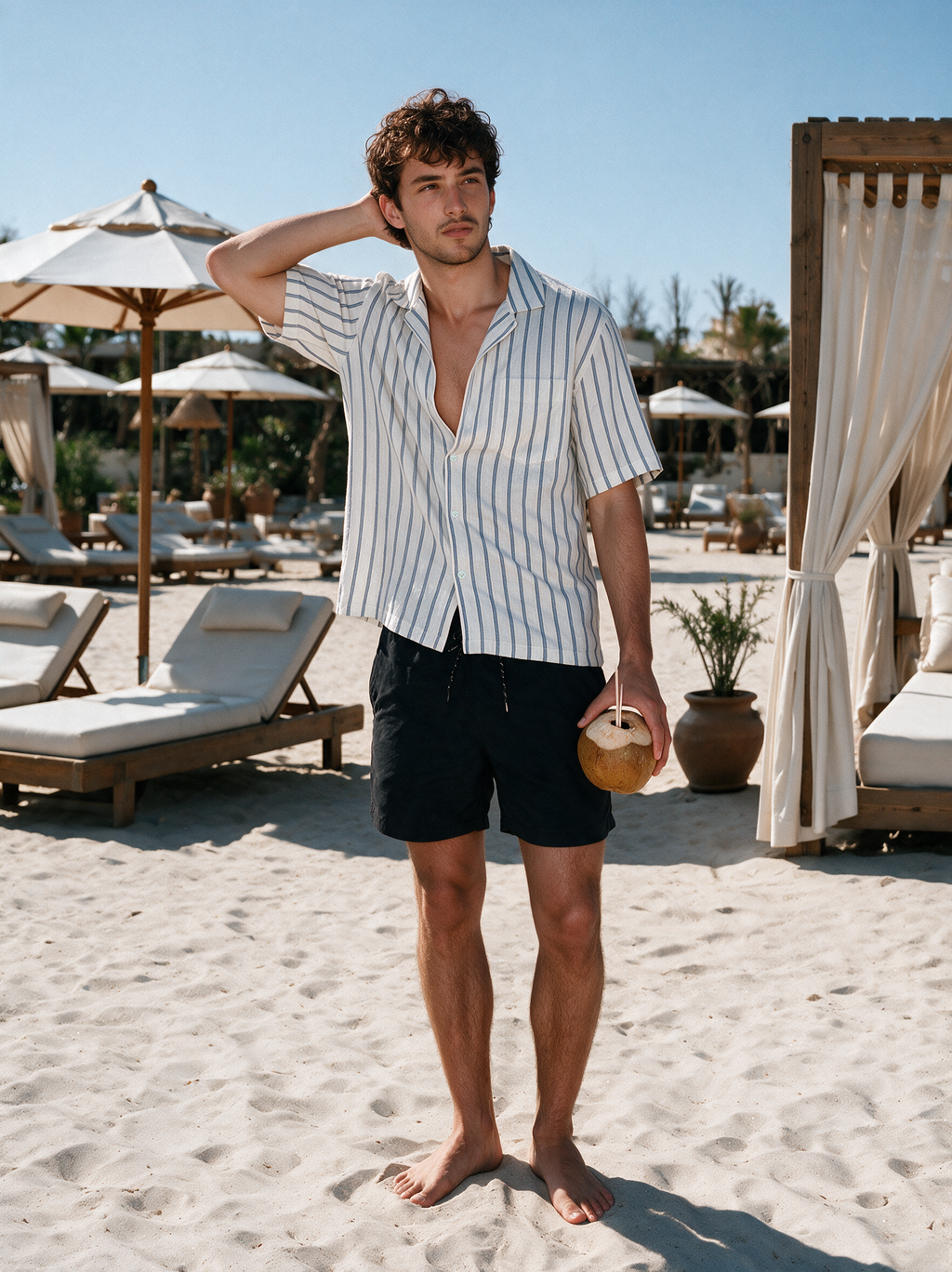 White Shirt Relaxed Fit Blue striped