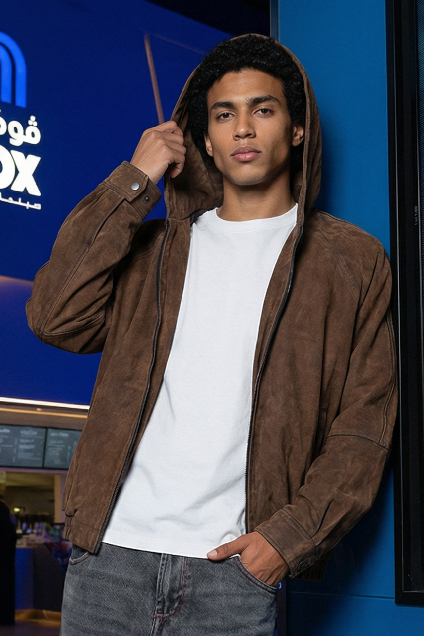 Faux suede bomber jacket