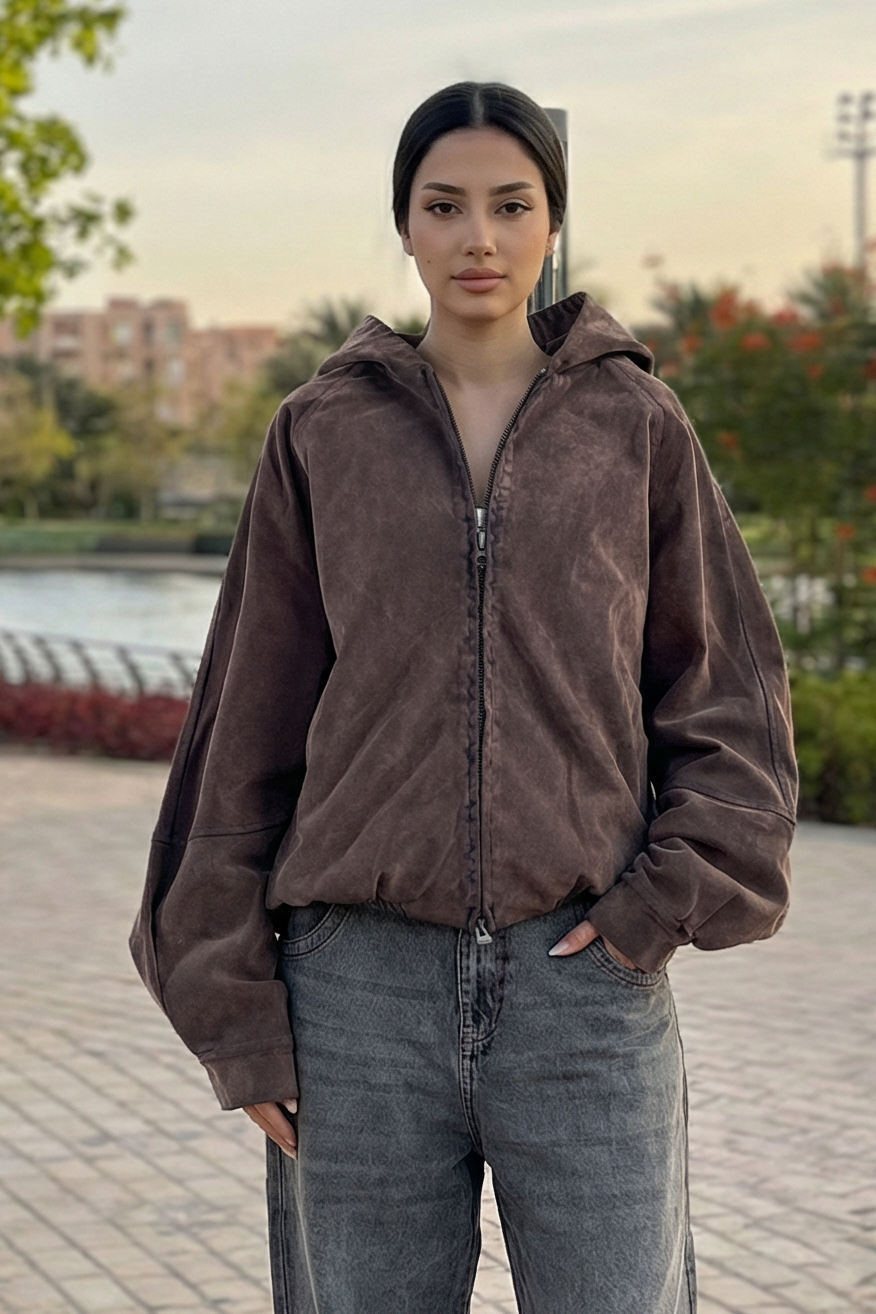 Faux suede bomber jacket