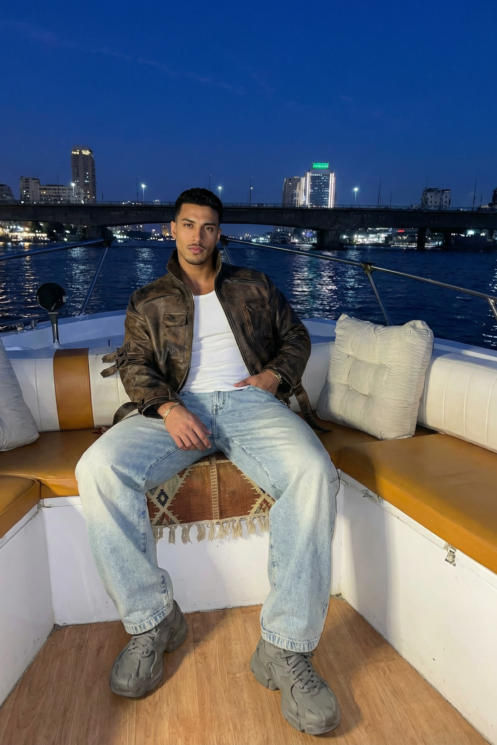 stone detailed distressed natural leather ( one of a kind )