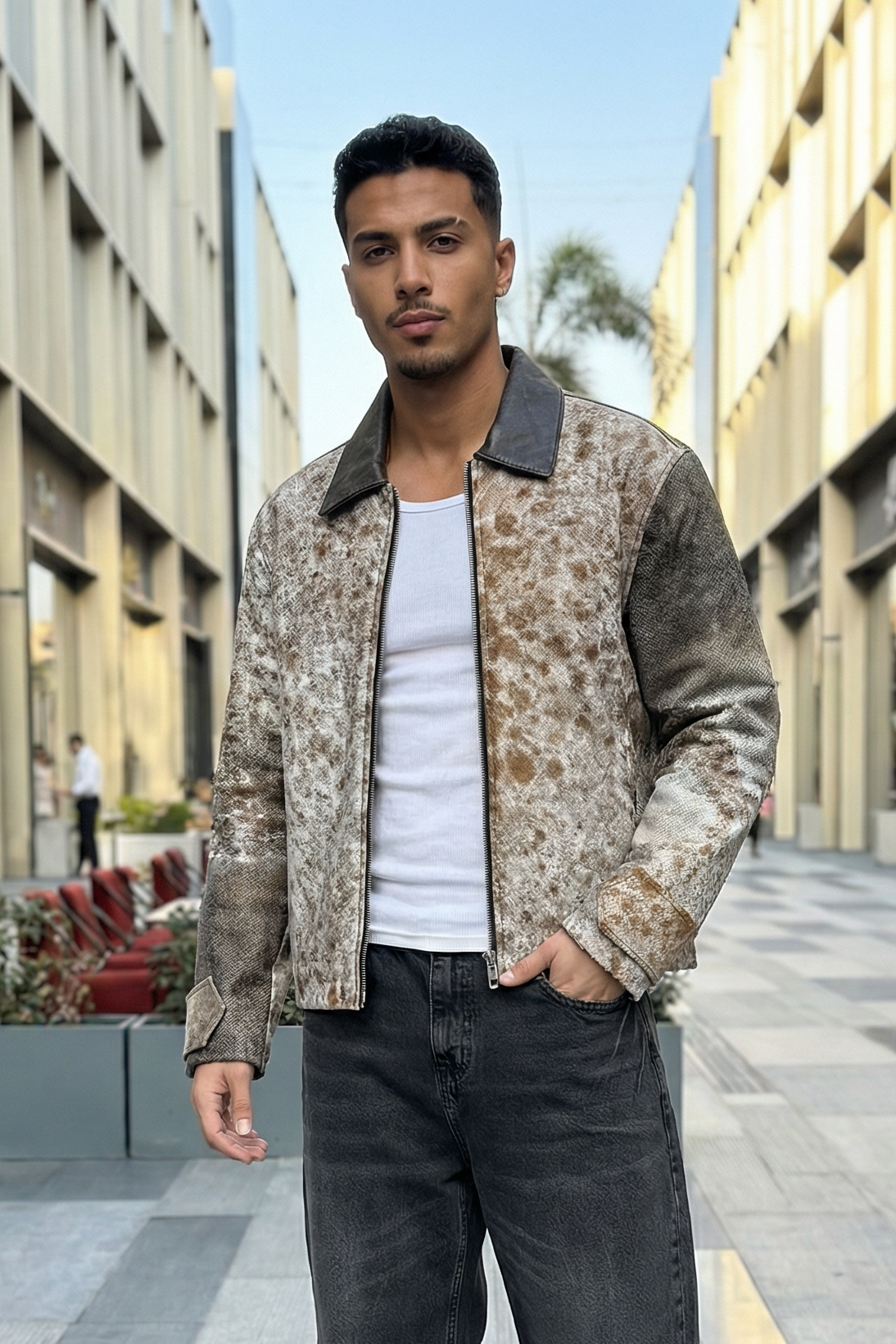 cow hide natural leather jacket ( one of a kind )