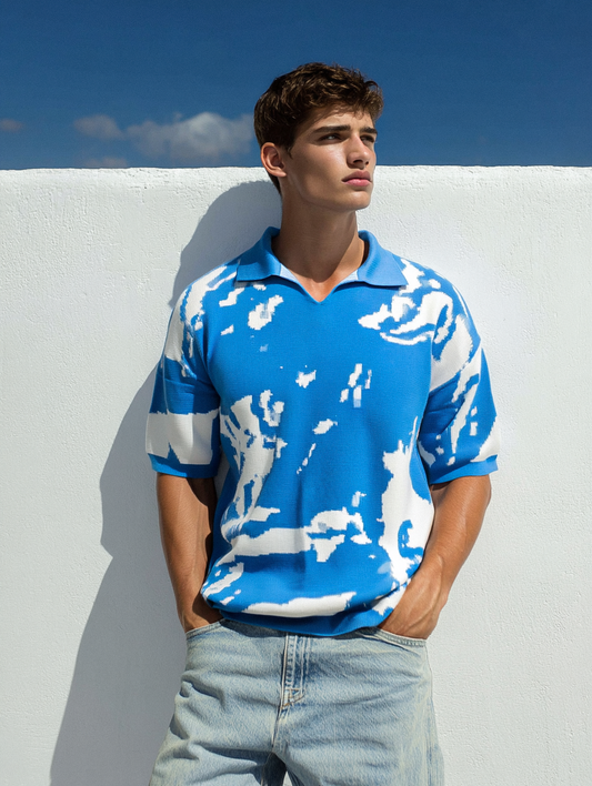graphic knit polo shirt