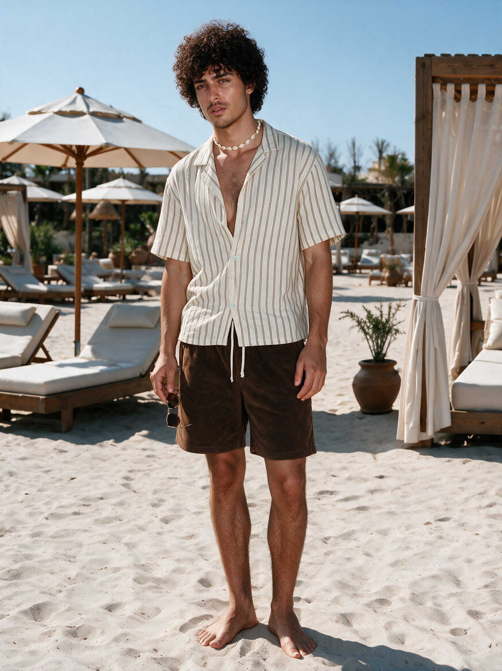 White Shirt Relaxed Fit Beige striped
