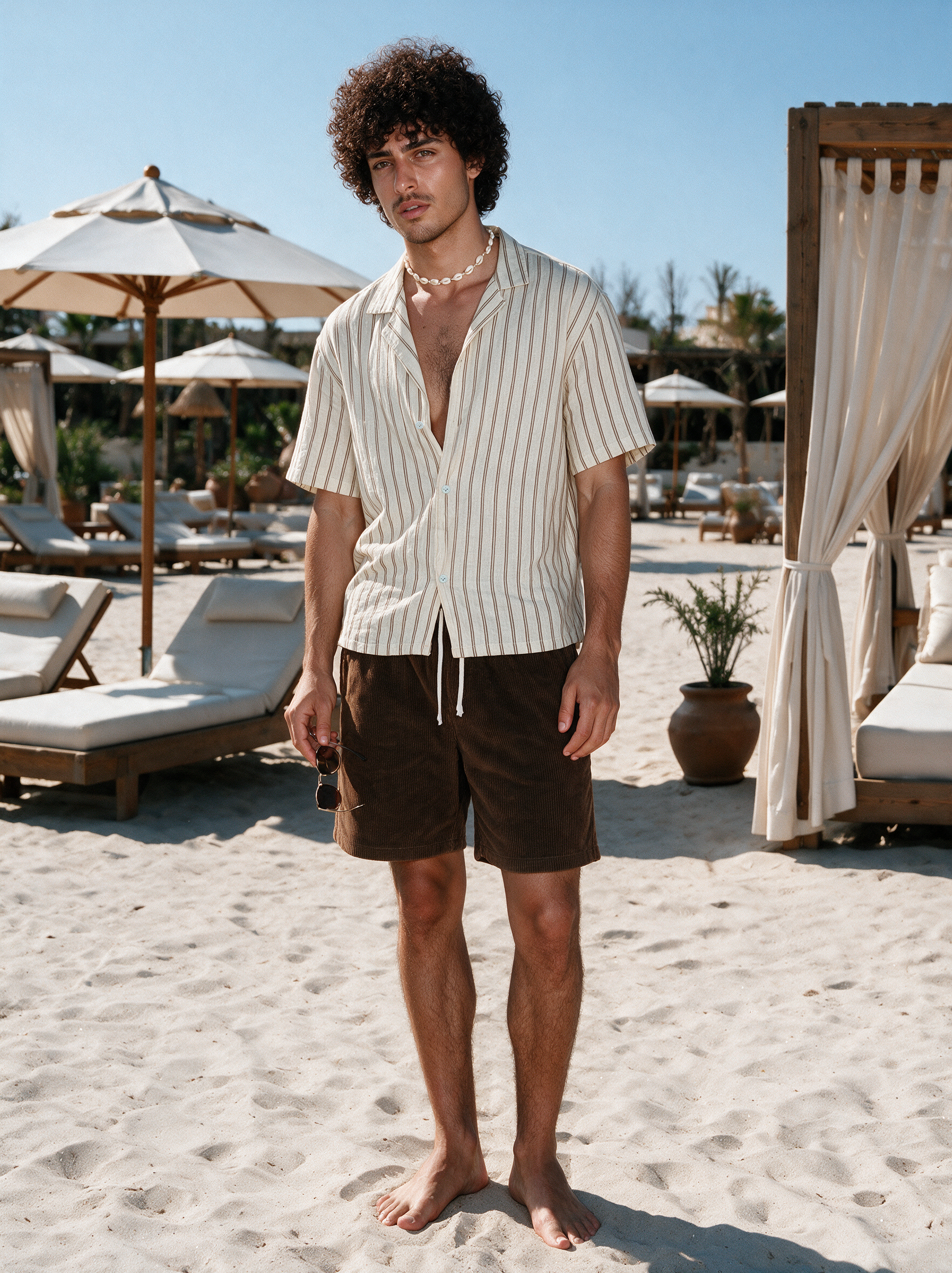 White Shirt Relaxed Fit Beige striped