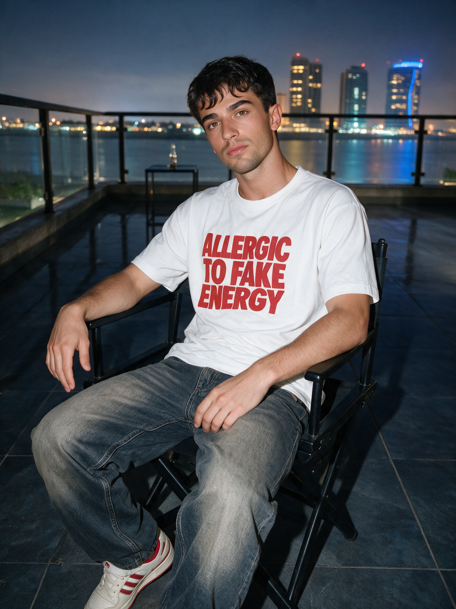 Allergic to Fake Energy Graphic T-Shirt – White