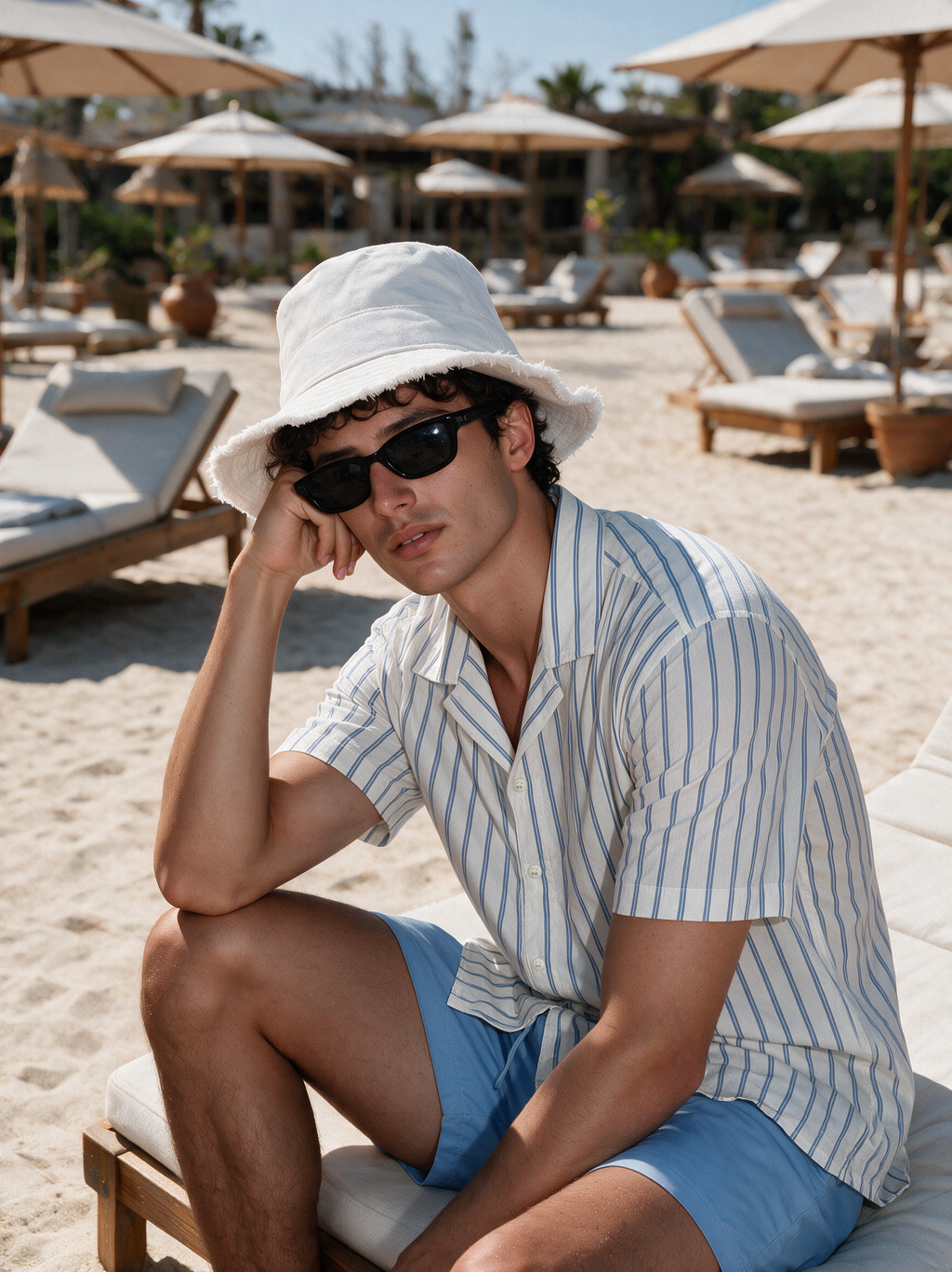 White Shirt Relaxed Fit Sky Blue striped