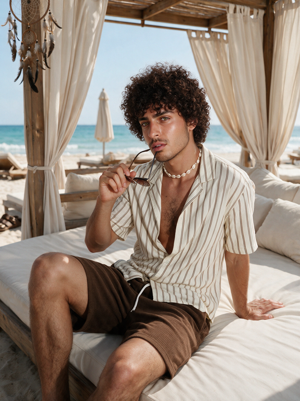 White Shirt Relaxed Fit Beige striped