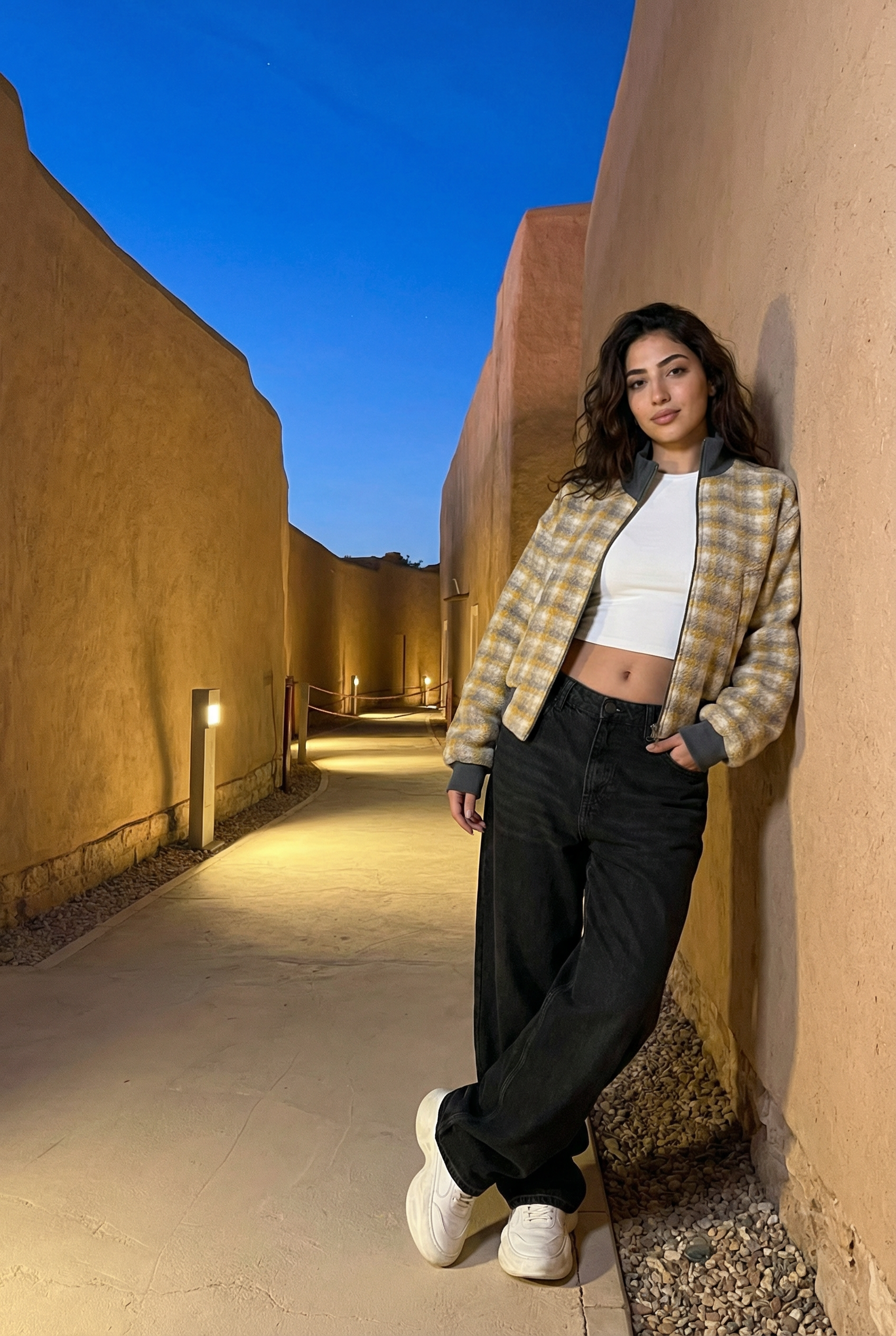 bomber jacket with a checkered pattern