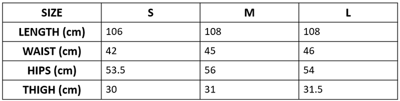 Size chart for striped relaxed fit pants