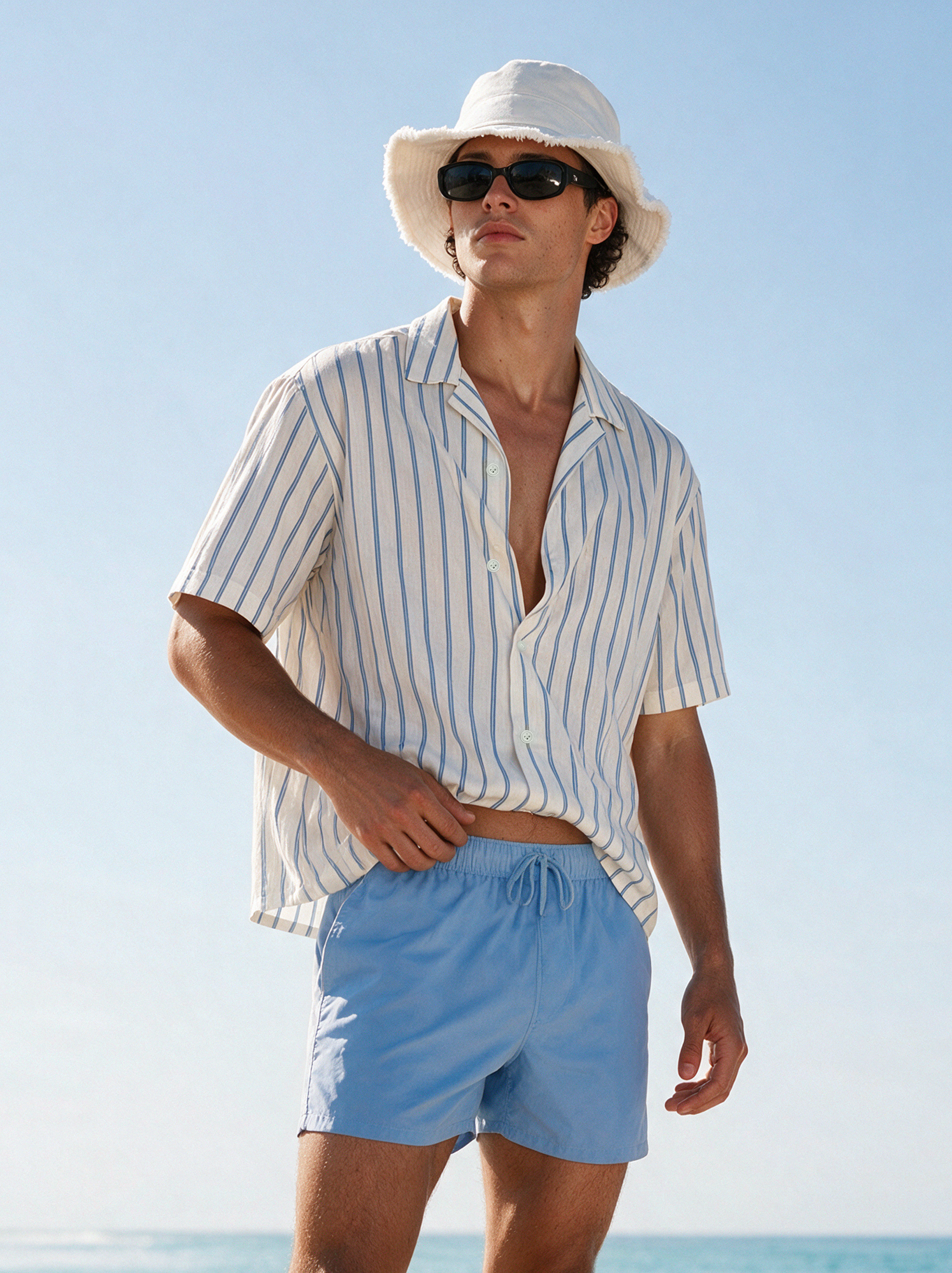 White Shirt Relaxed Fit Sky Blue striped