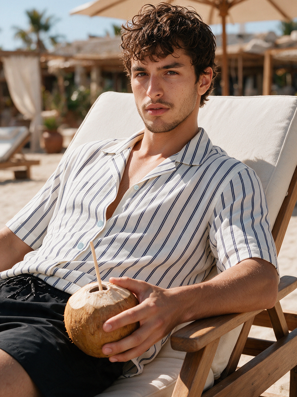 White Shirt Relaxed Fit Blue striped