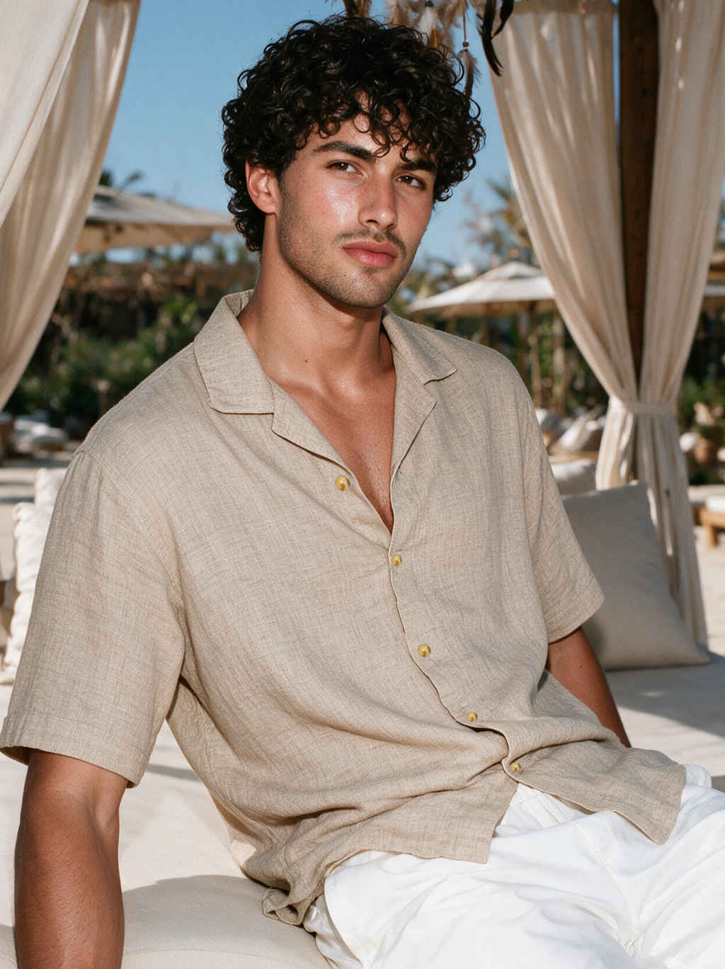 Beige cropped Fit Linen shirt