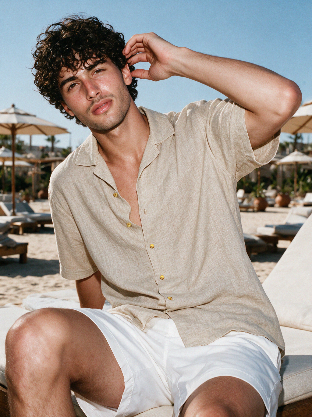 Beige cropped Fit Linen shirt