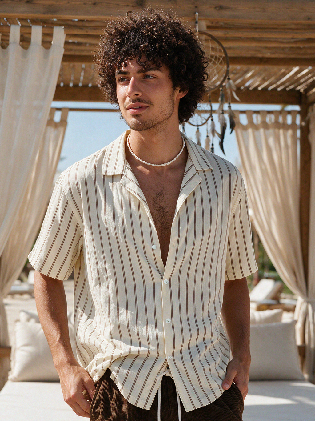 White Shirt Relaxed Fit Beige striped