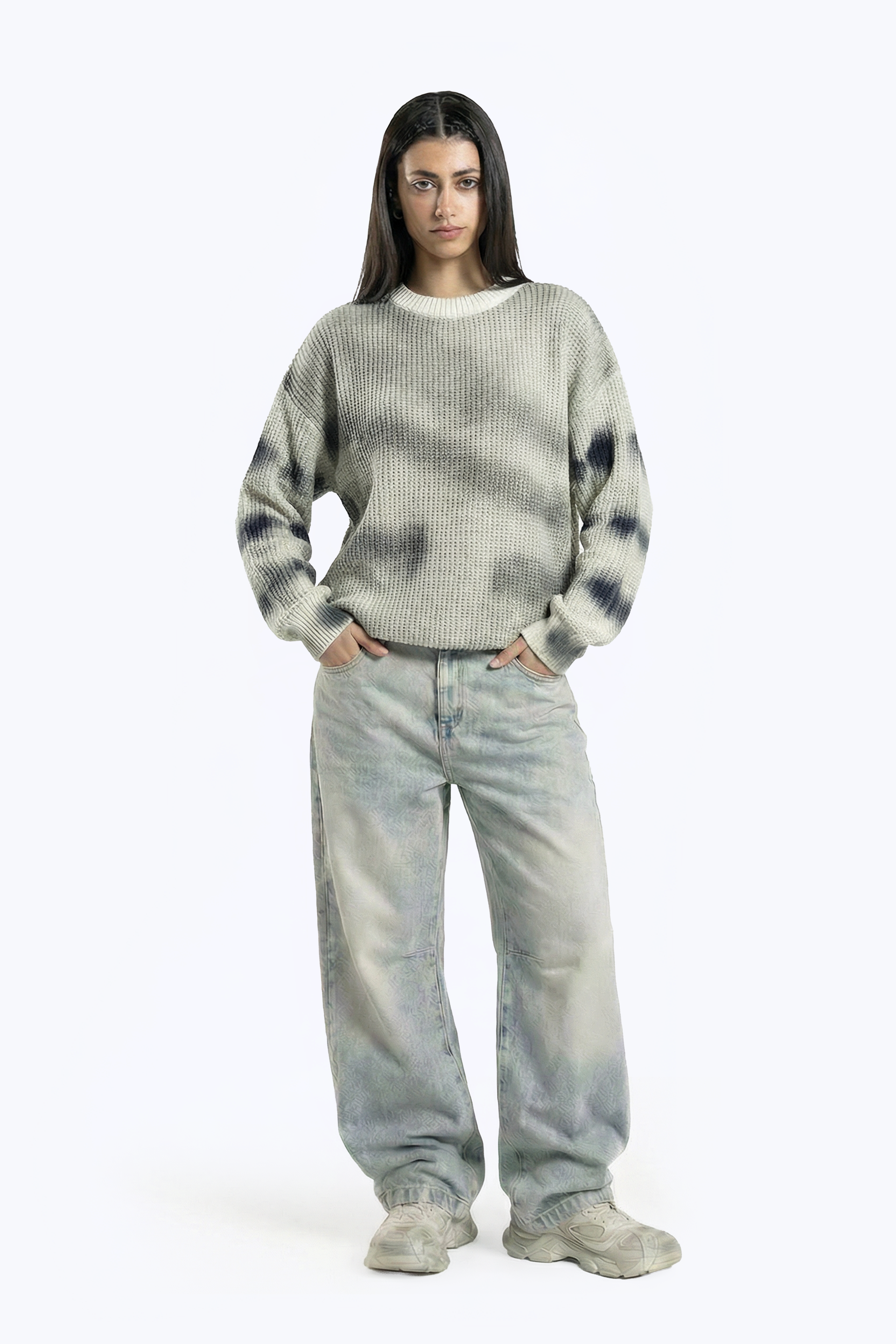 washed abstract print knitwear