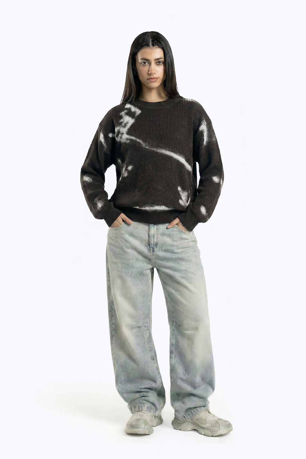 washed abstract print knitwear