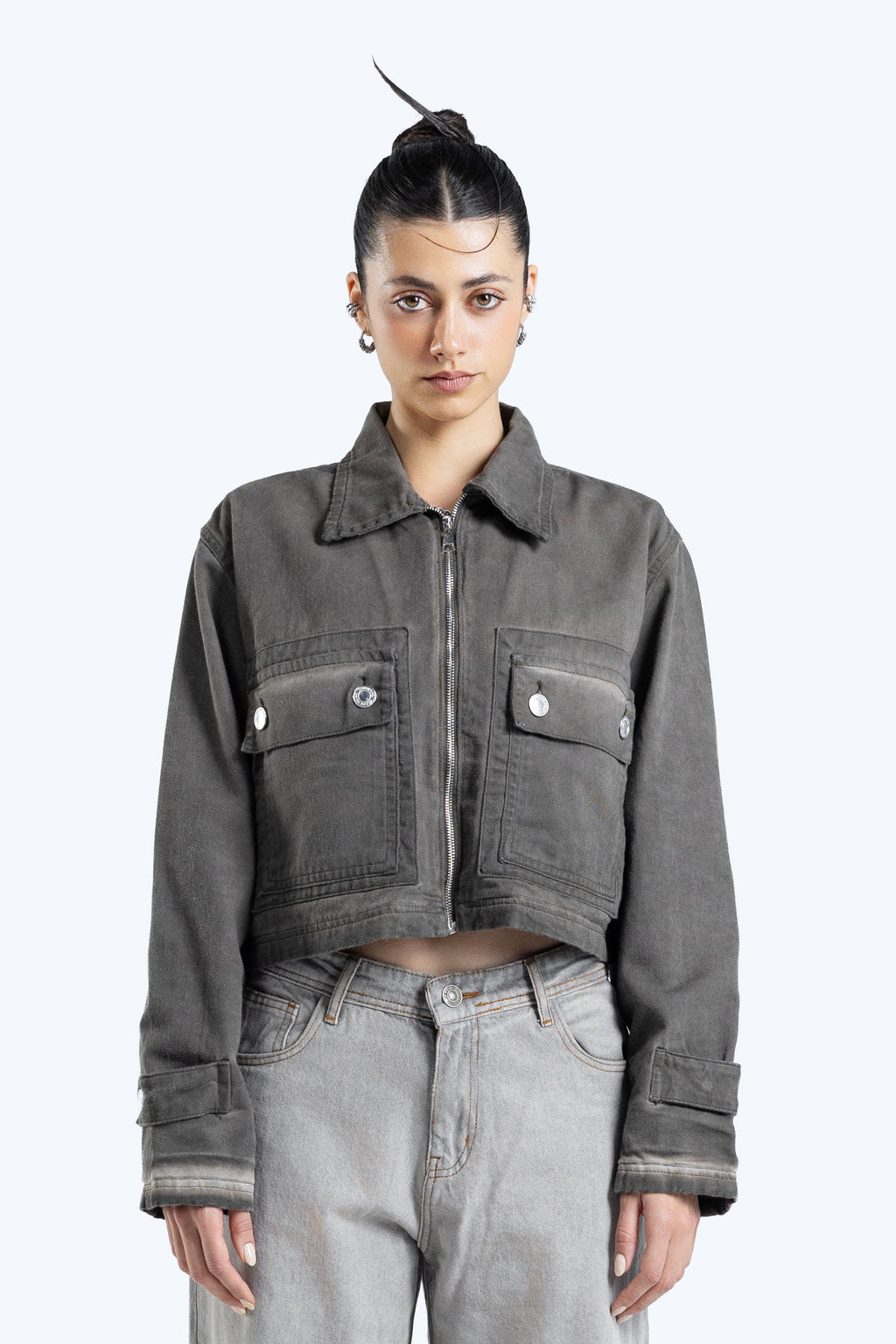 cropped fit denim jacket