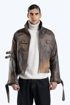 stone detailed distressed leather