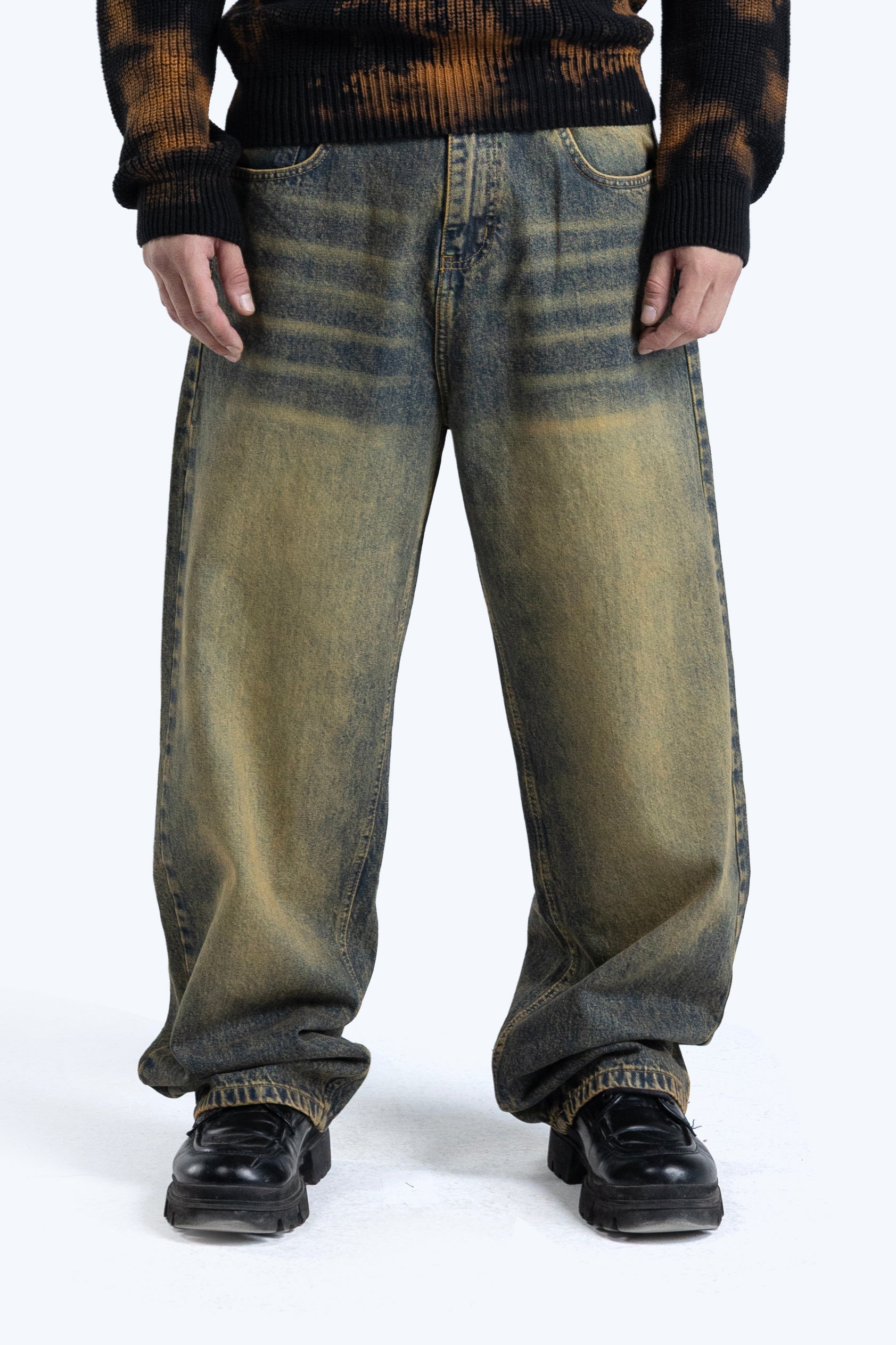 wide leg washed denim