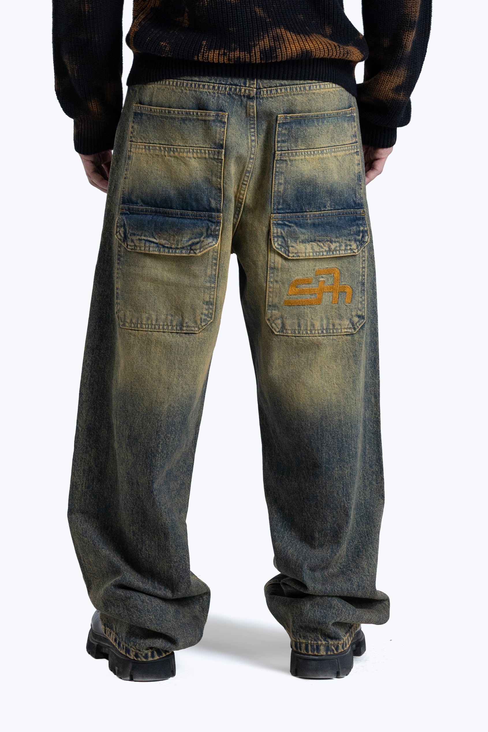 wide leg washed denim