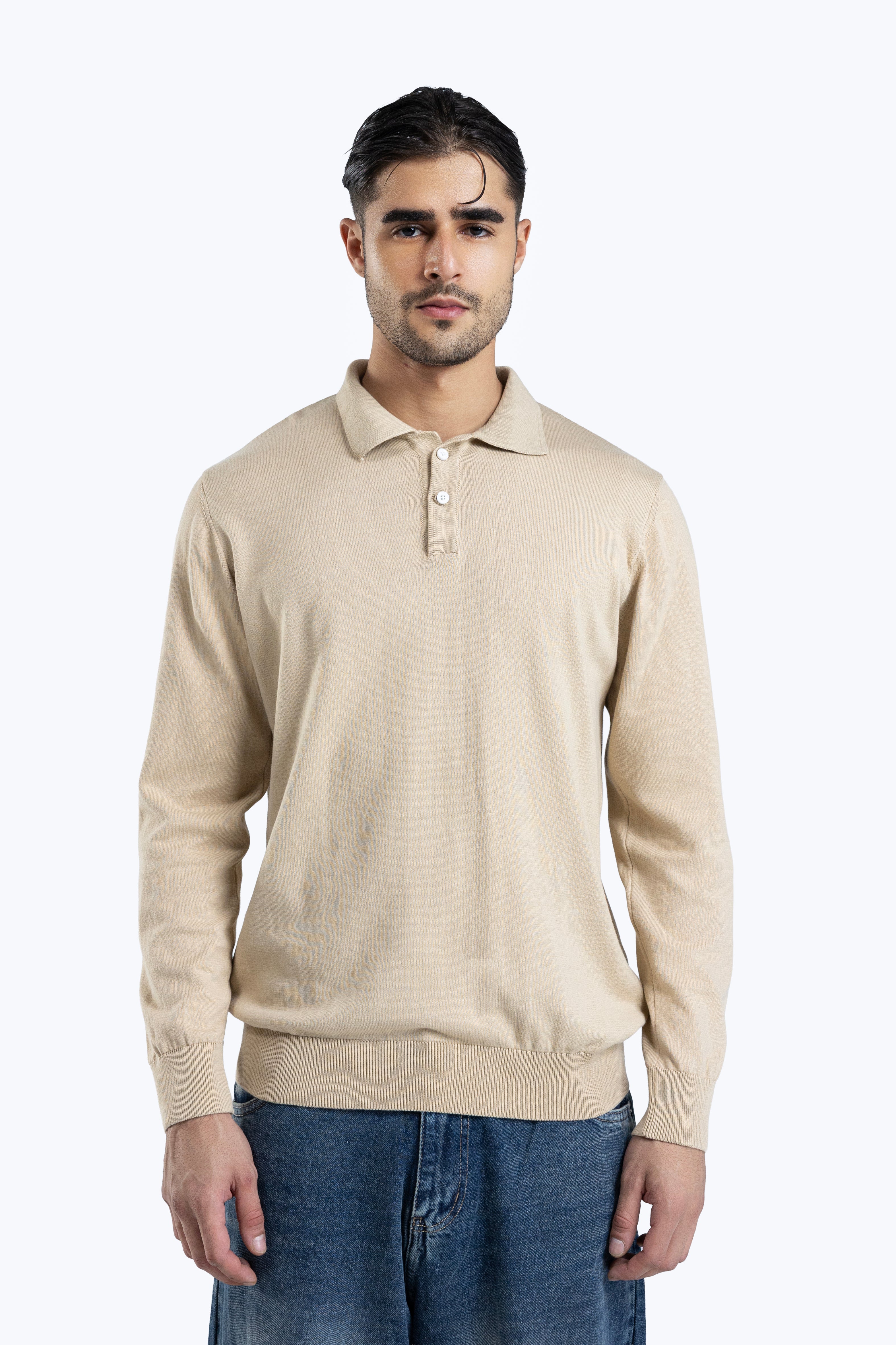 knit polo shirt with contrast collar