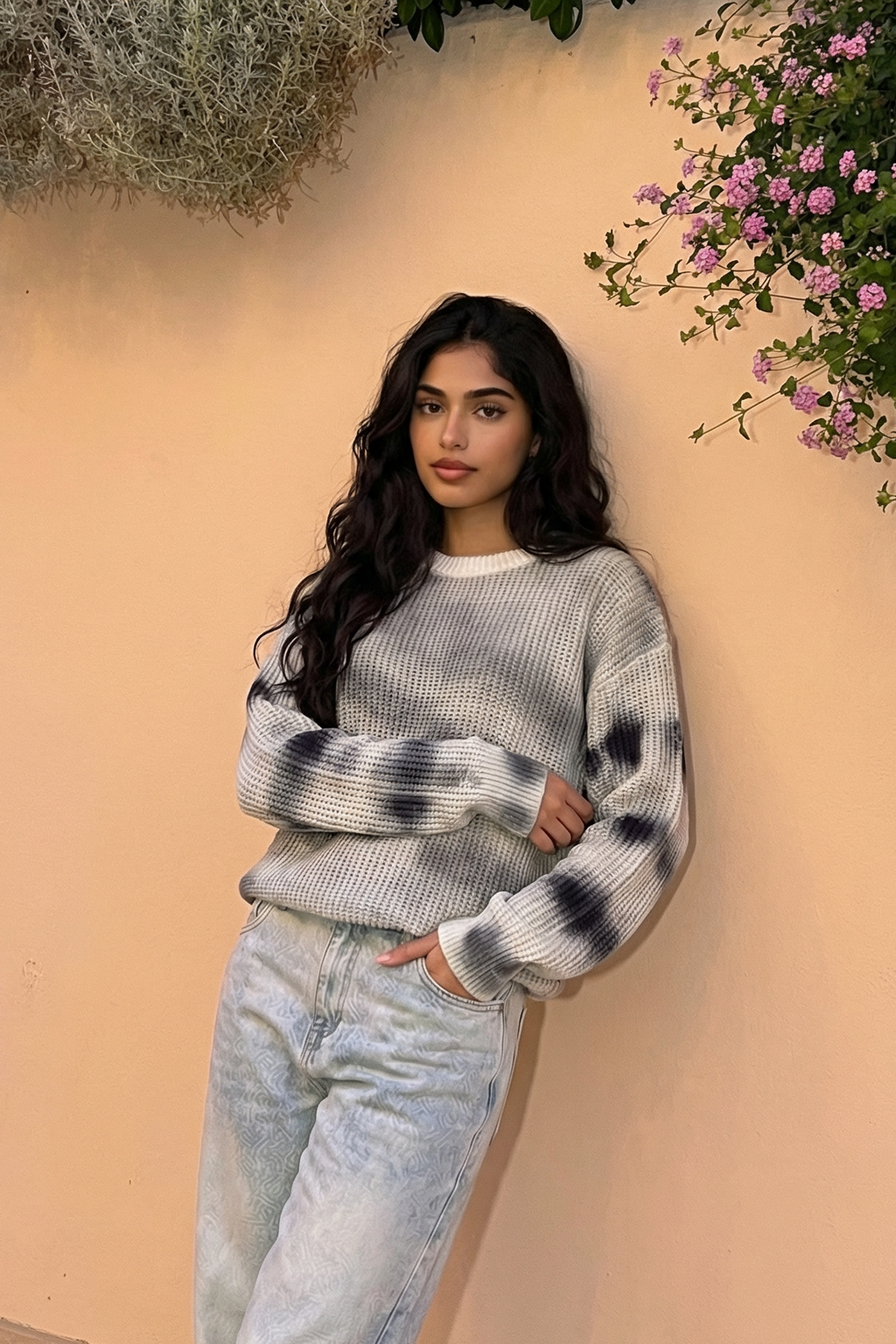 washed abstract print knitwear